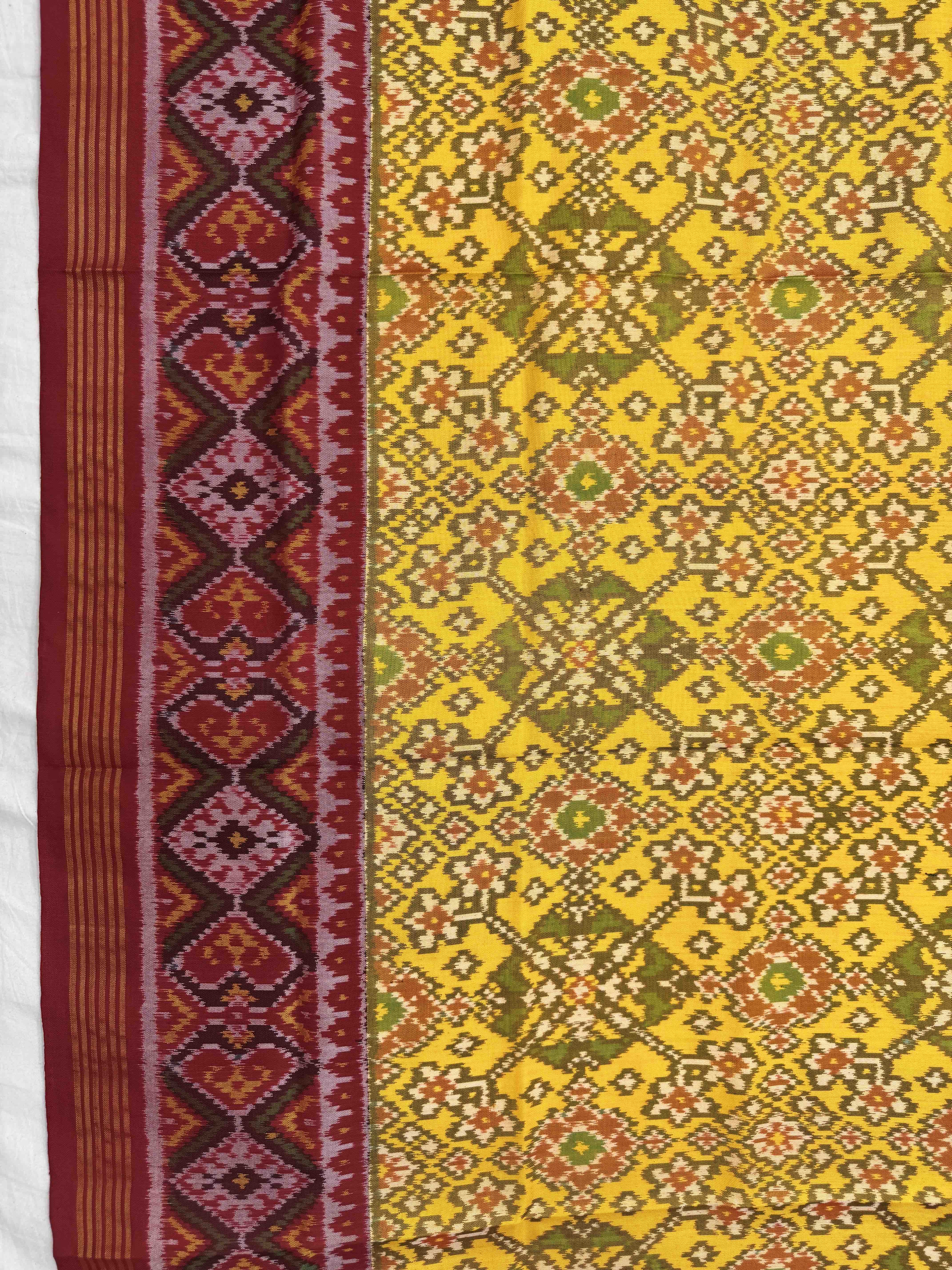 Yellow Navratan Ganga Jamuna Semi Double Ikat Patola Dupatta