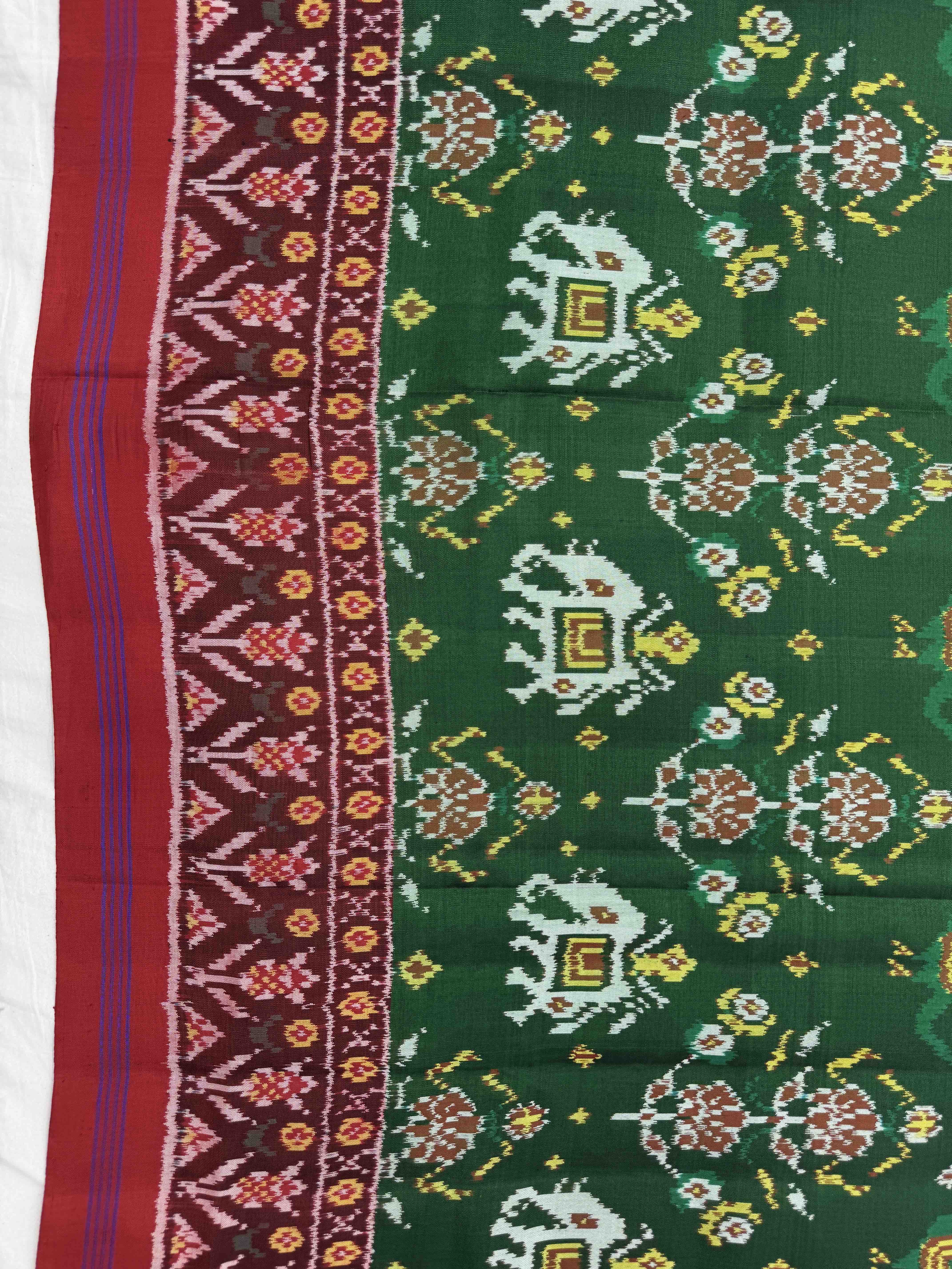 Red & Green Narikunj Semi Double Ikat Patola Dupatta