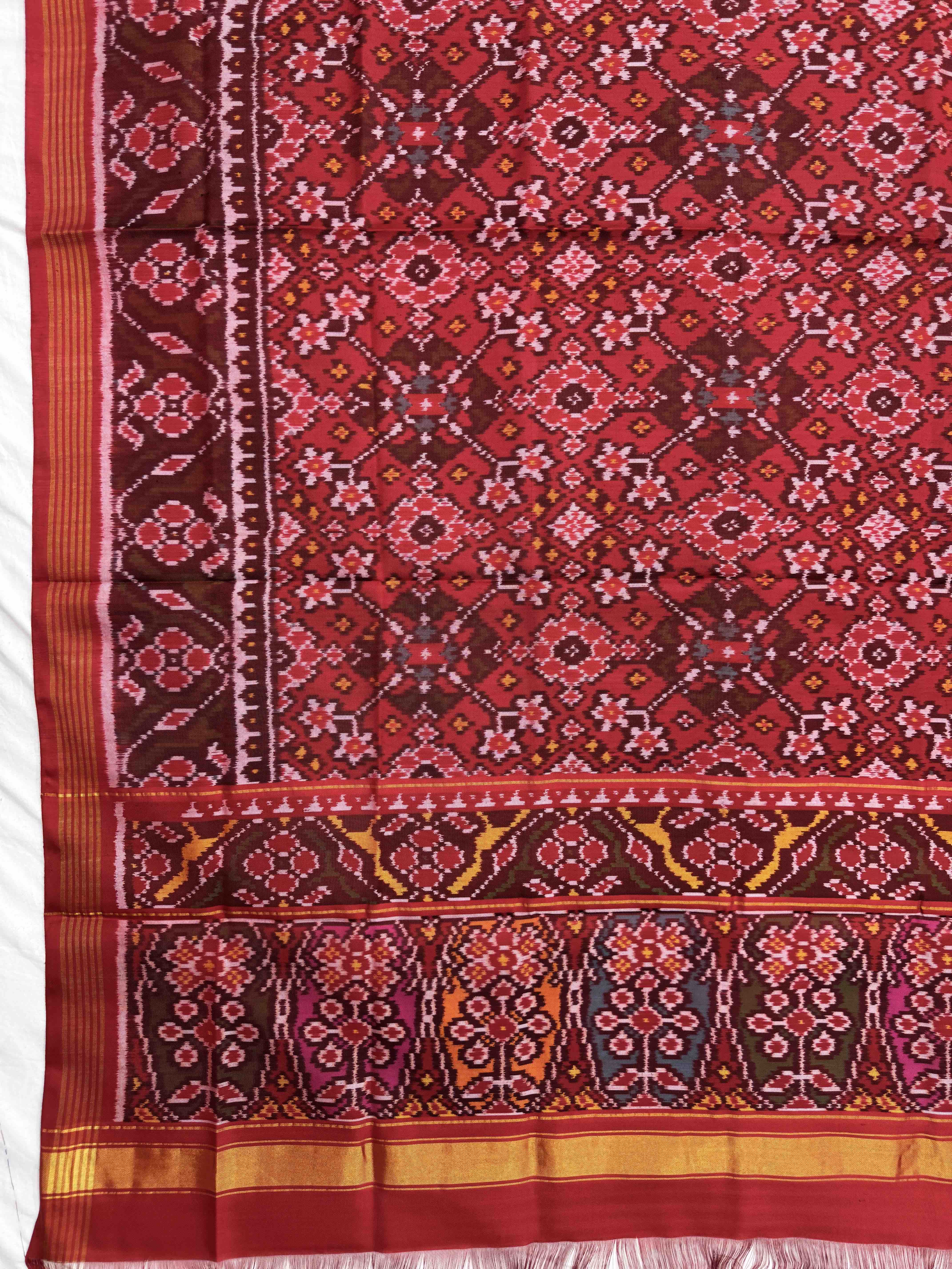 Red Navratan With Multicolor Pallu Semi Double Ikat Patola Dupatta