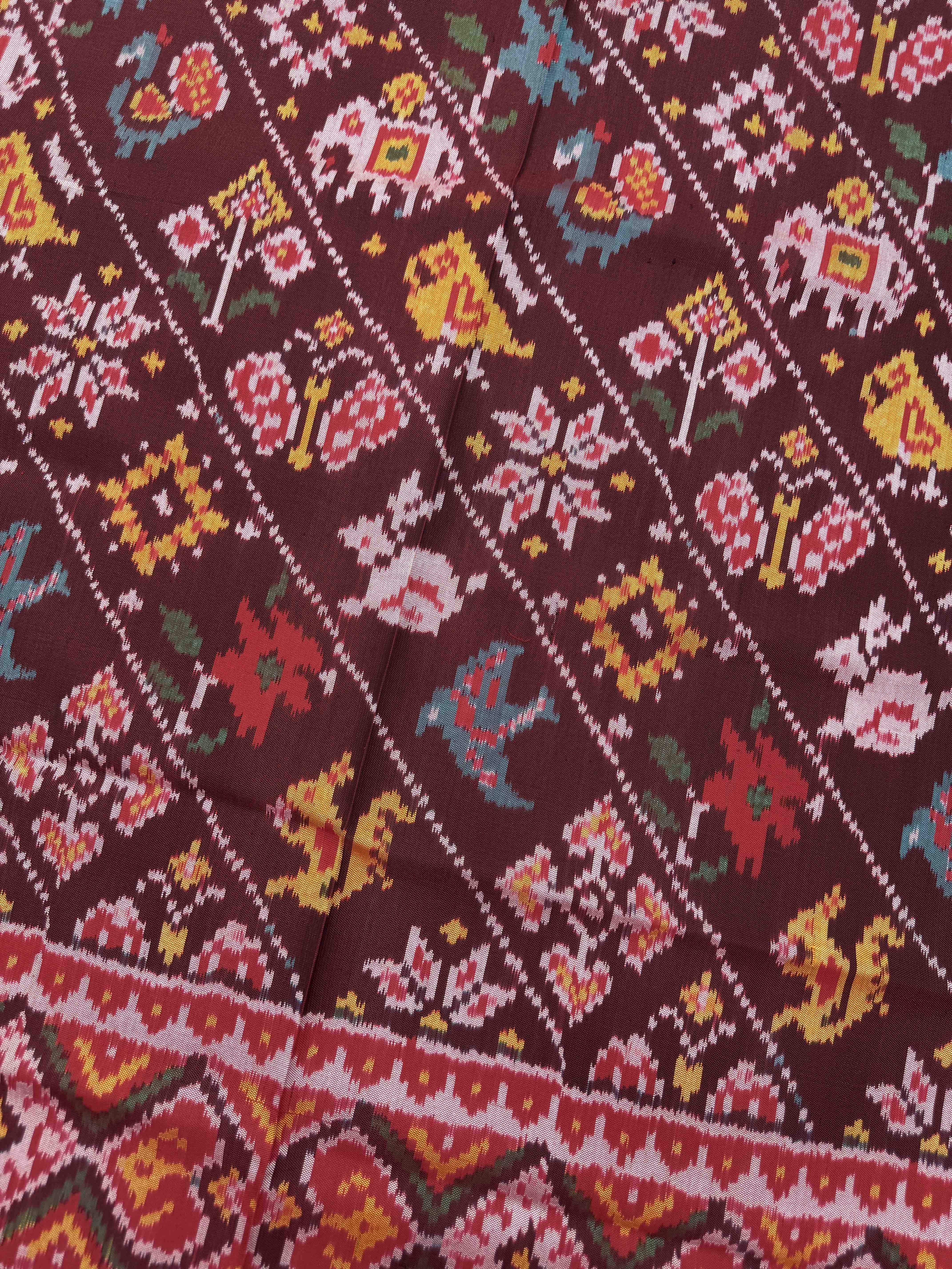 Red & Maroon Narikunj Semi Double Ikat Patola Dupatta