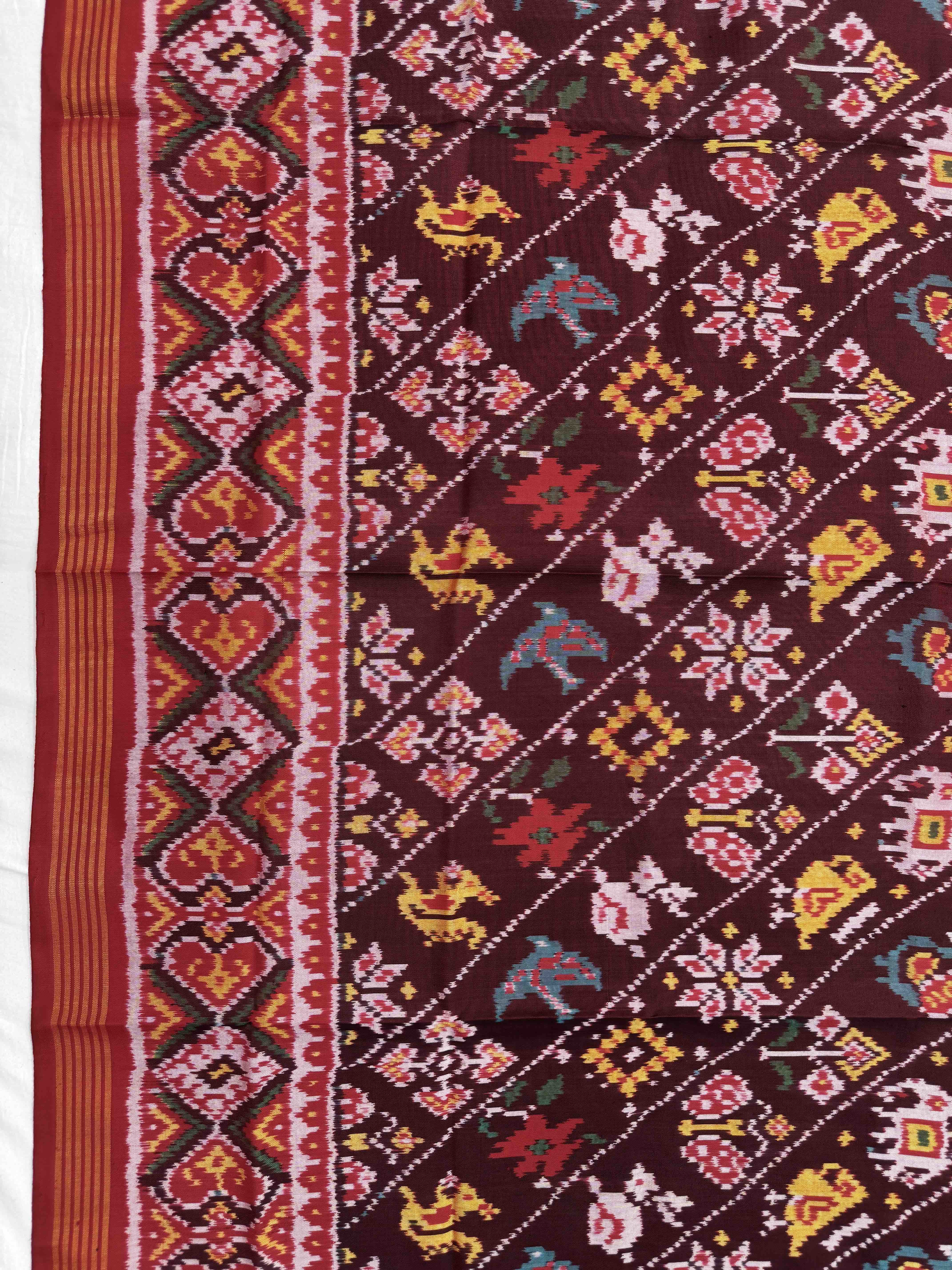 Red & Maroon Narikunj Semi Double Ikat Patola Dupatta