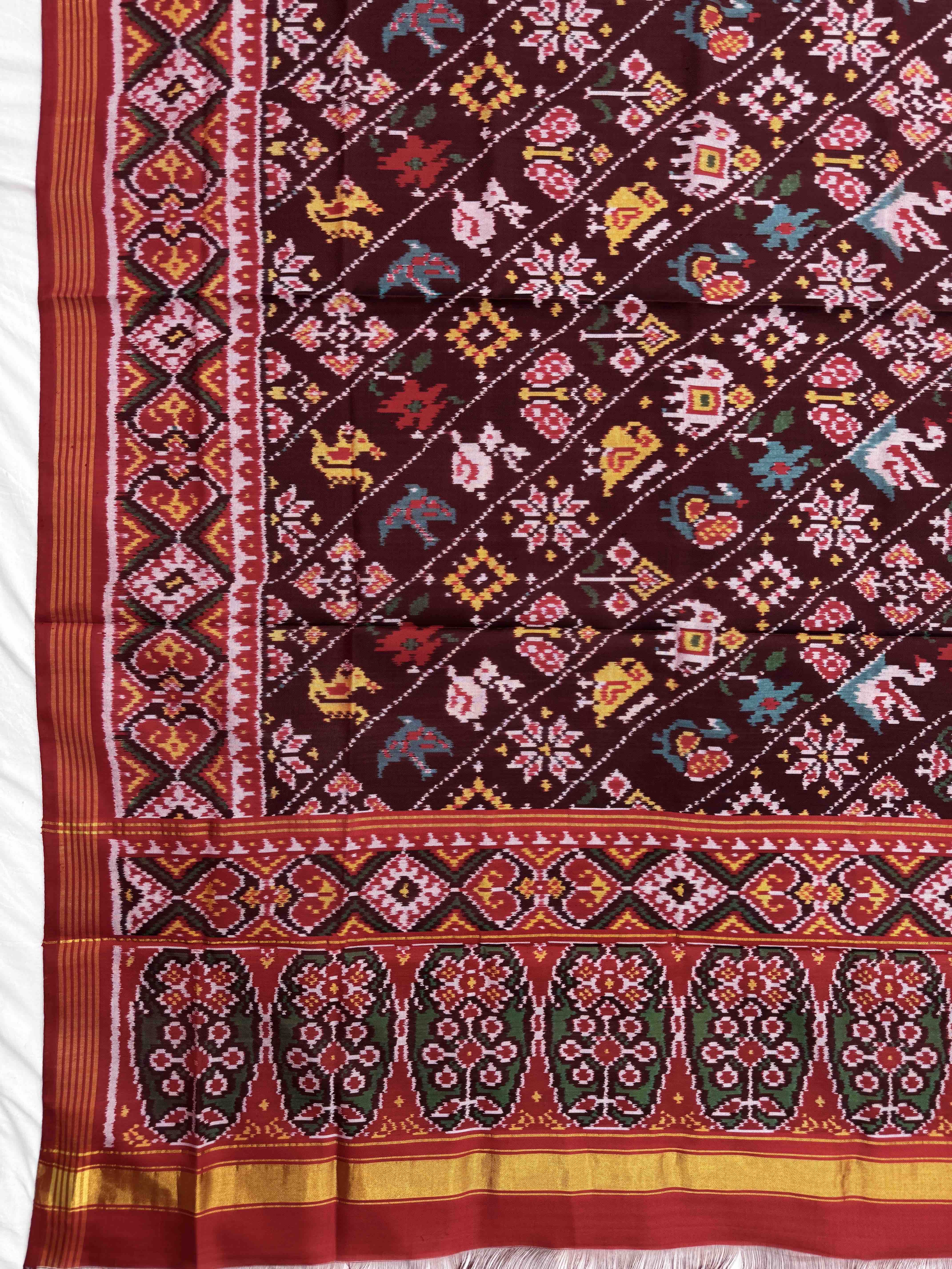 Red & Maroon Narikunj Semi Double Ikat Patola Dupatta