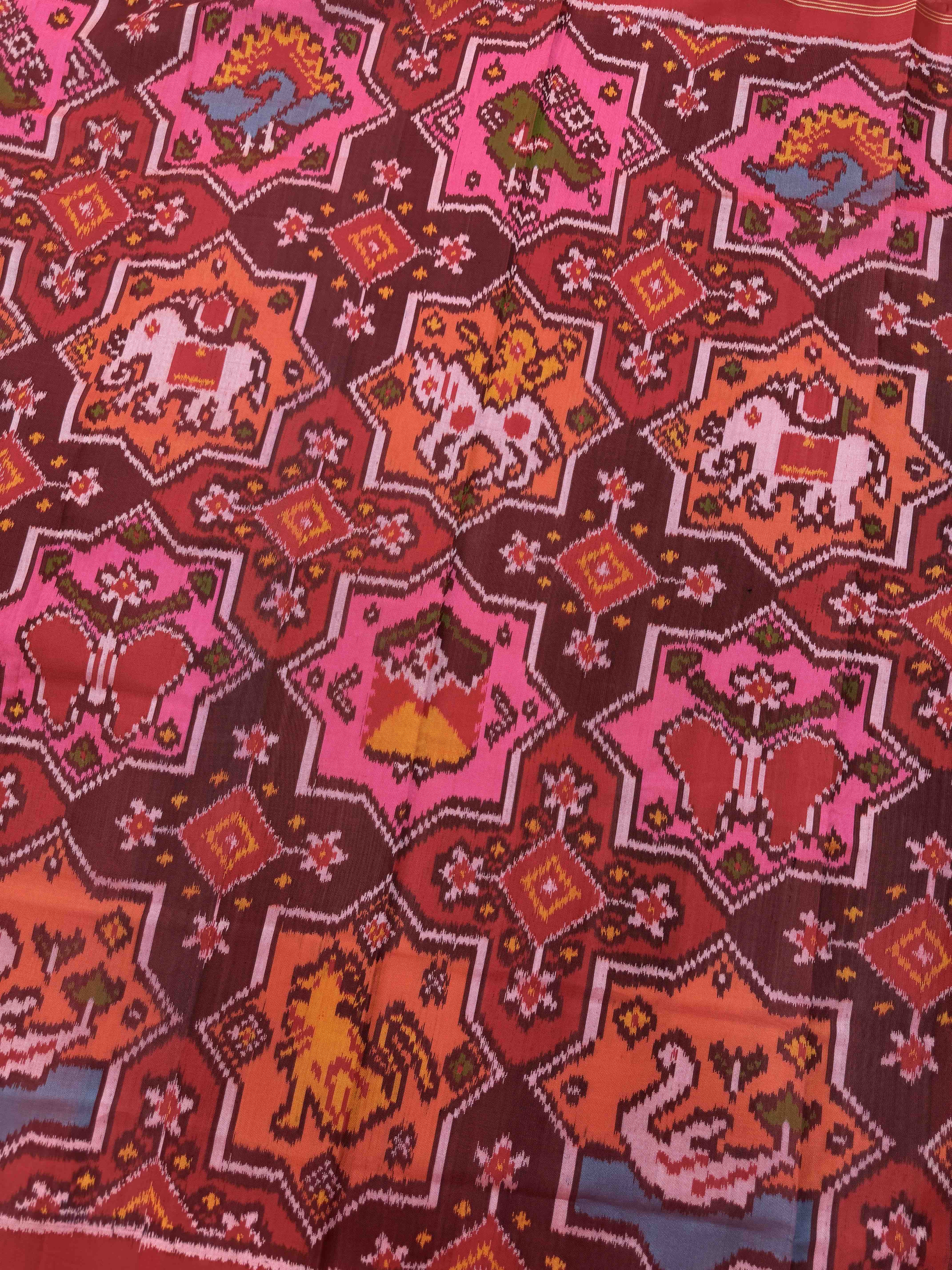 Red & Milticolor Star Naikunj Semi Double Ikat Patola Dupatta