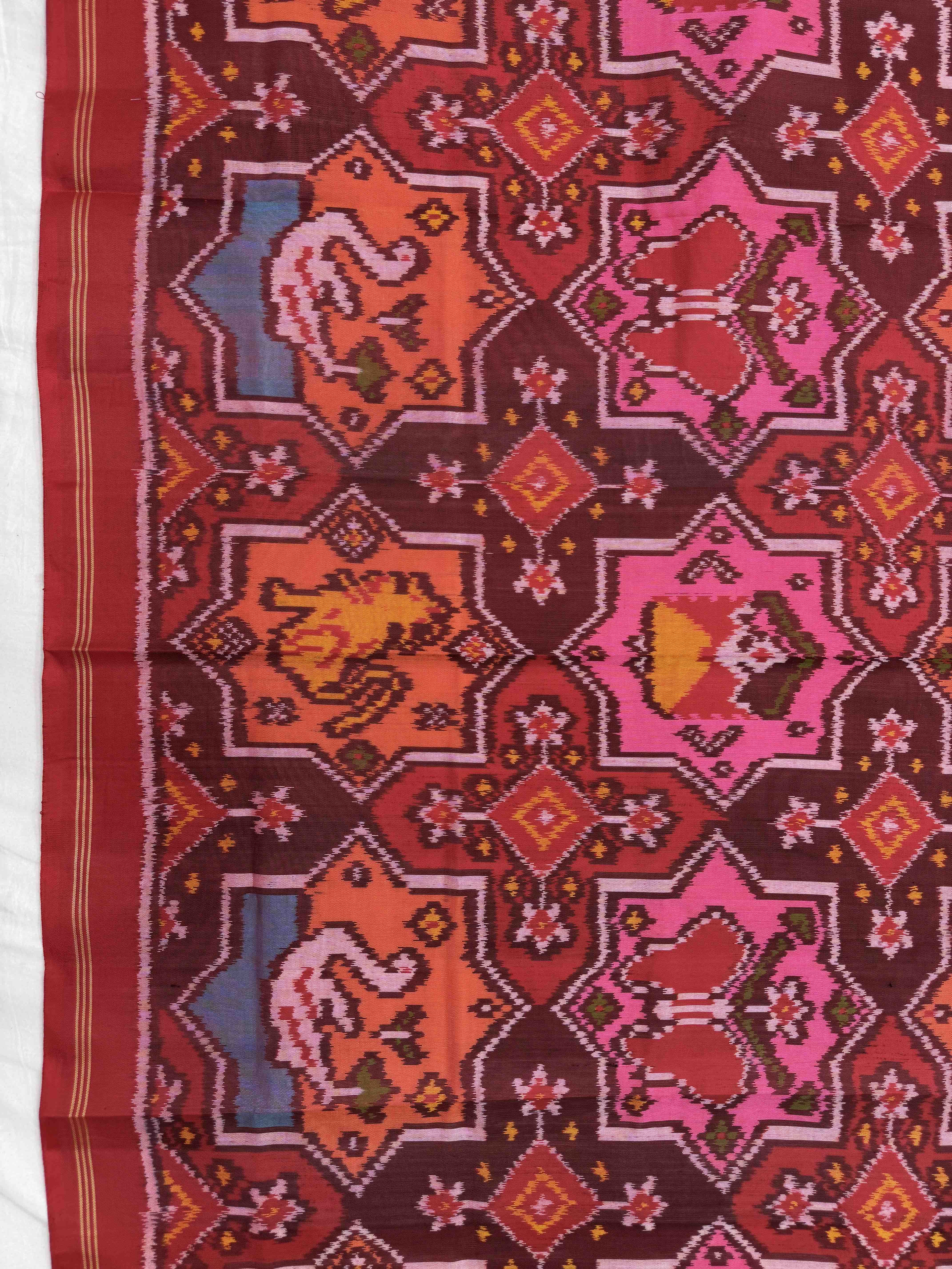 Red & Milticolor Star Naikunj Semi Double Ikat Patola Dupatta