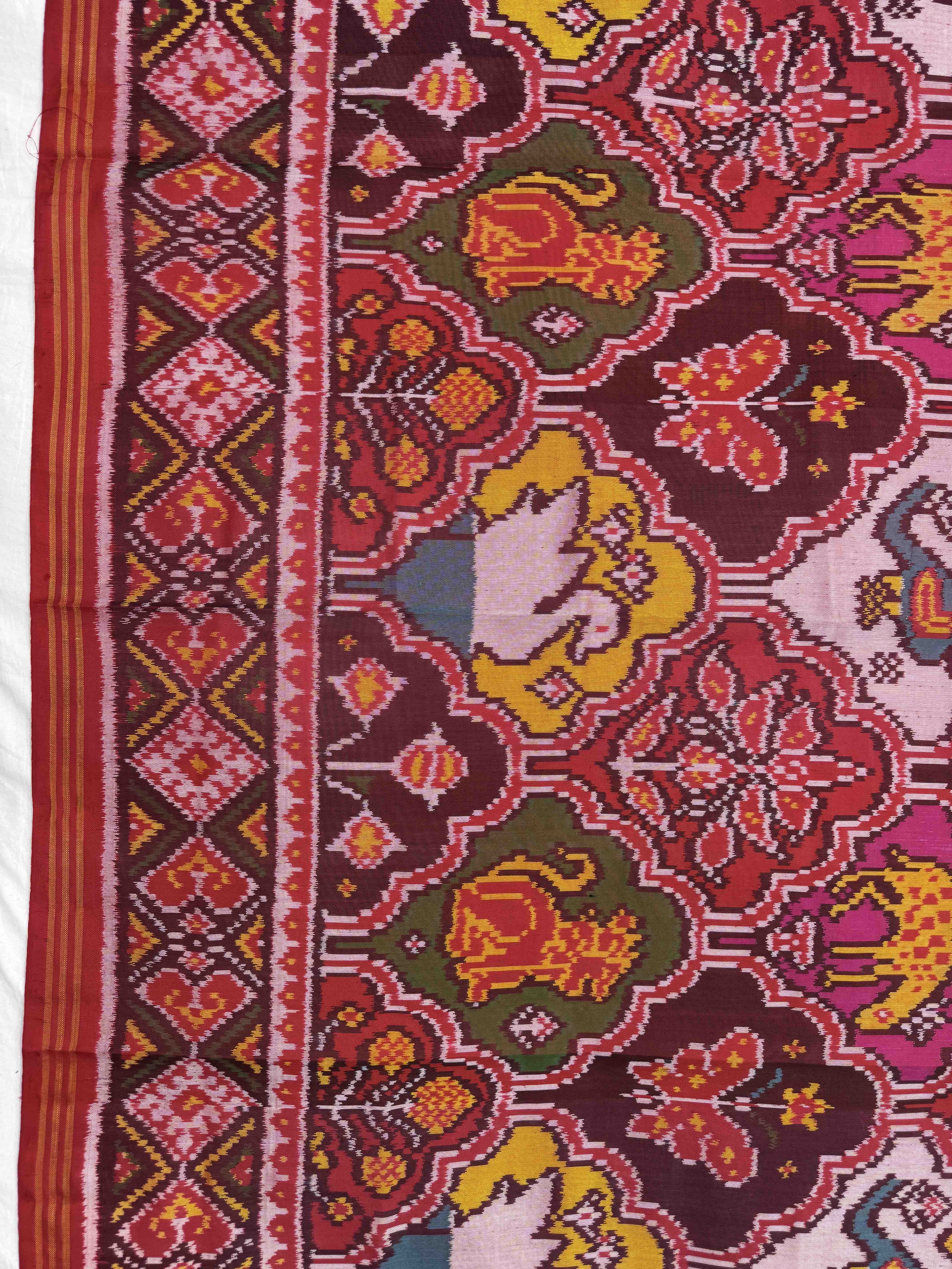 Red & Multicolor Narikunj Semi Double Ikat Patola Dupatta