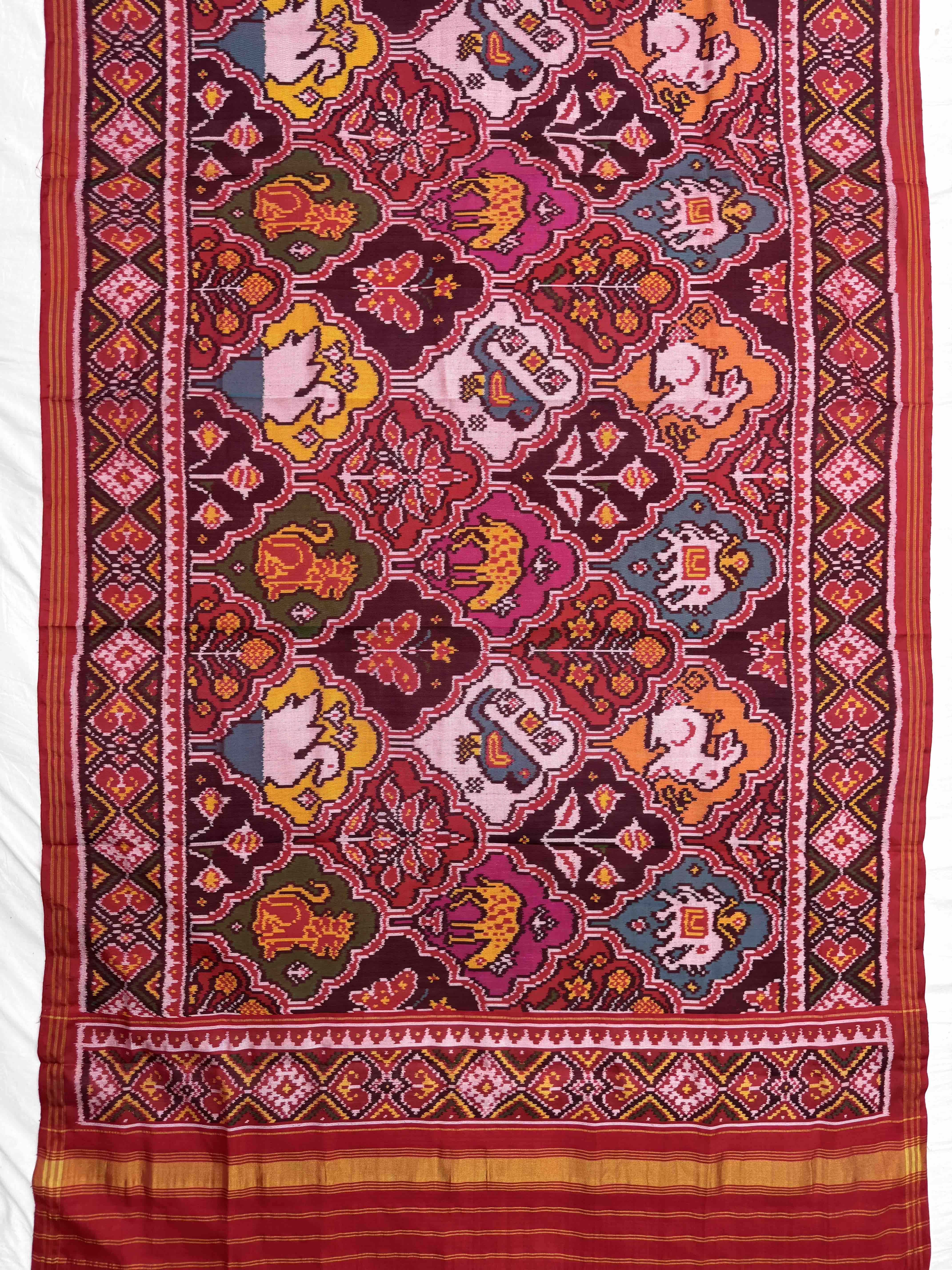 Red & Multicolor Narikunj Semi Double Ikat Patola Dupatta