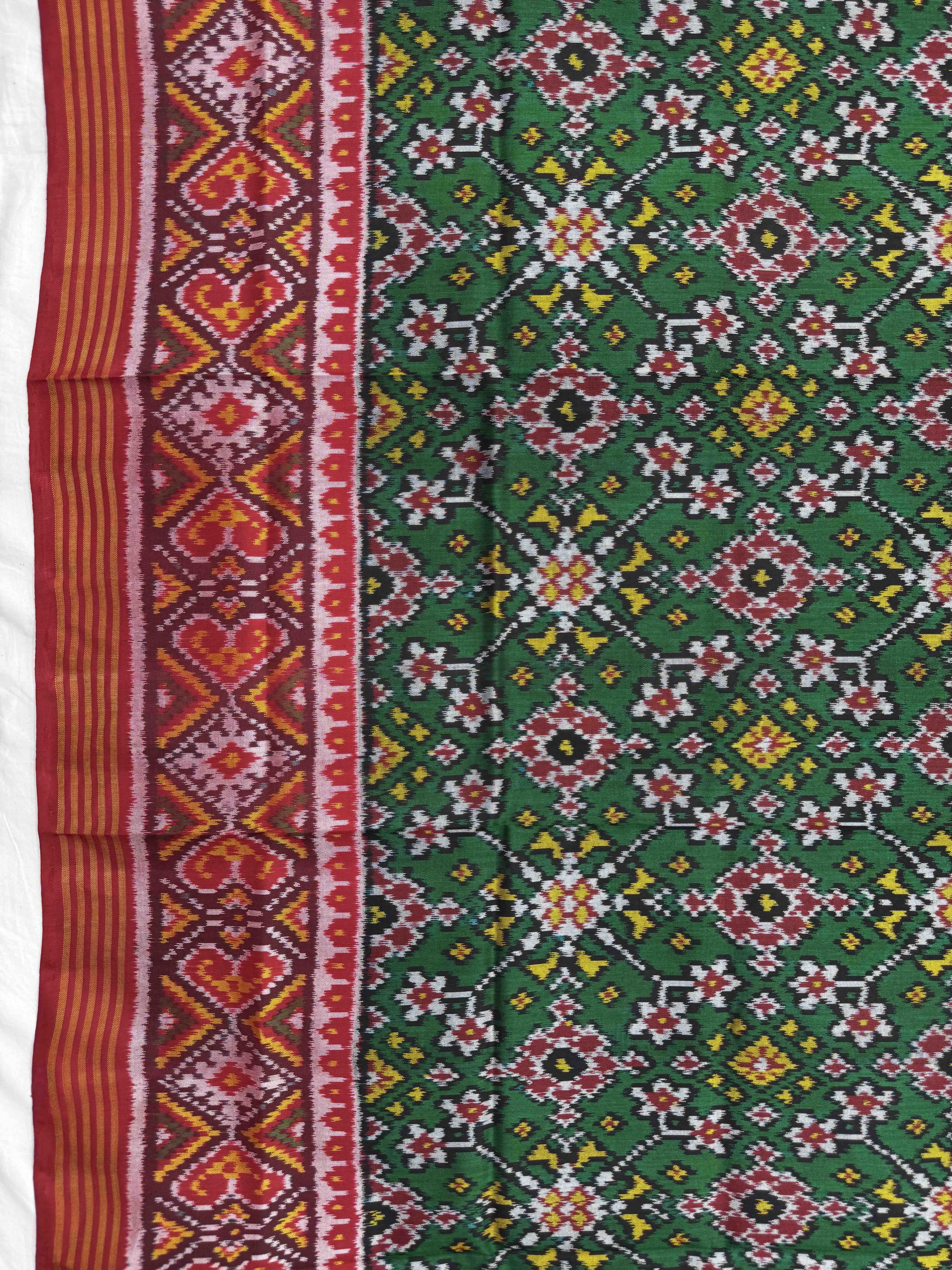 Red & Green Navratan Semi Double Ikat Patola Dupatta