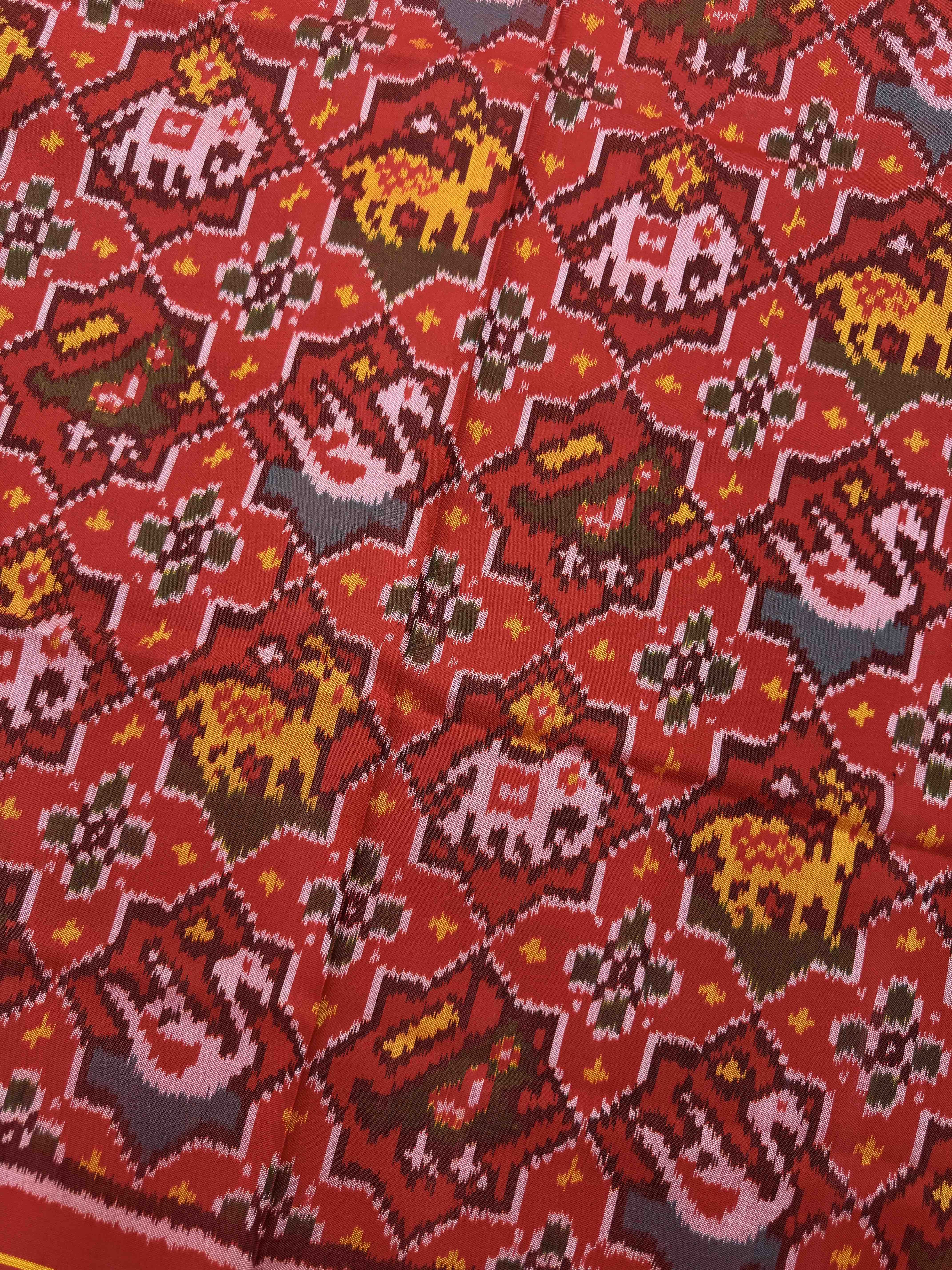 Crimson Red Small Star Narikunj Semi Double Ikat Patola Dupatta