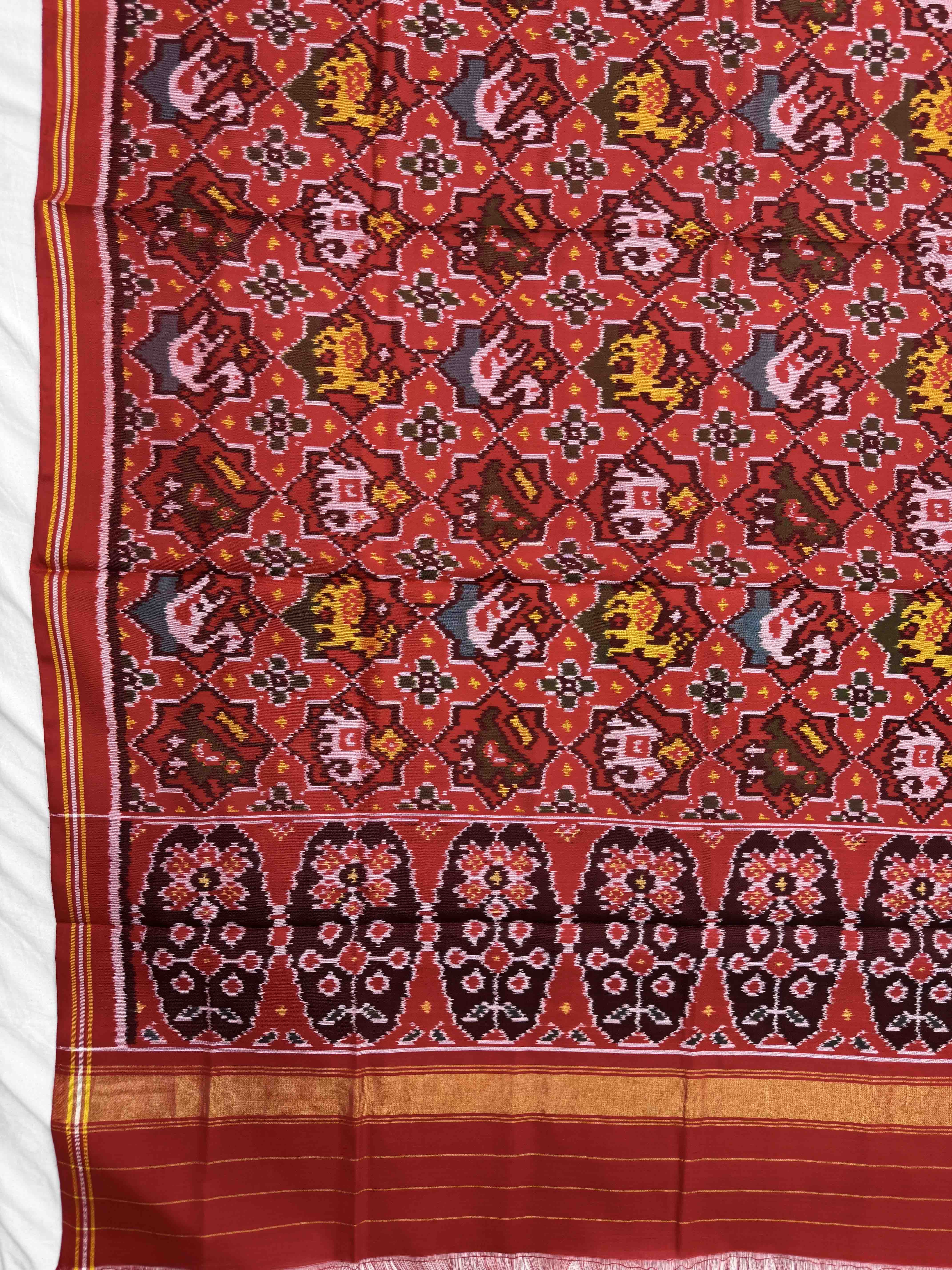 Crimson Red Small Star Narikunj Semi Double Ikat Patola Dupatta