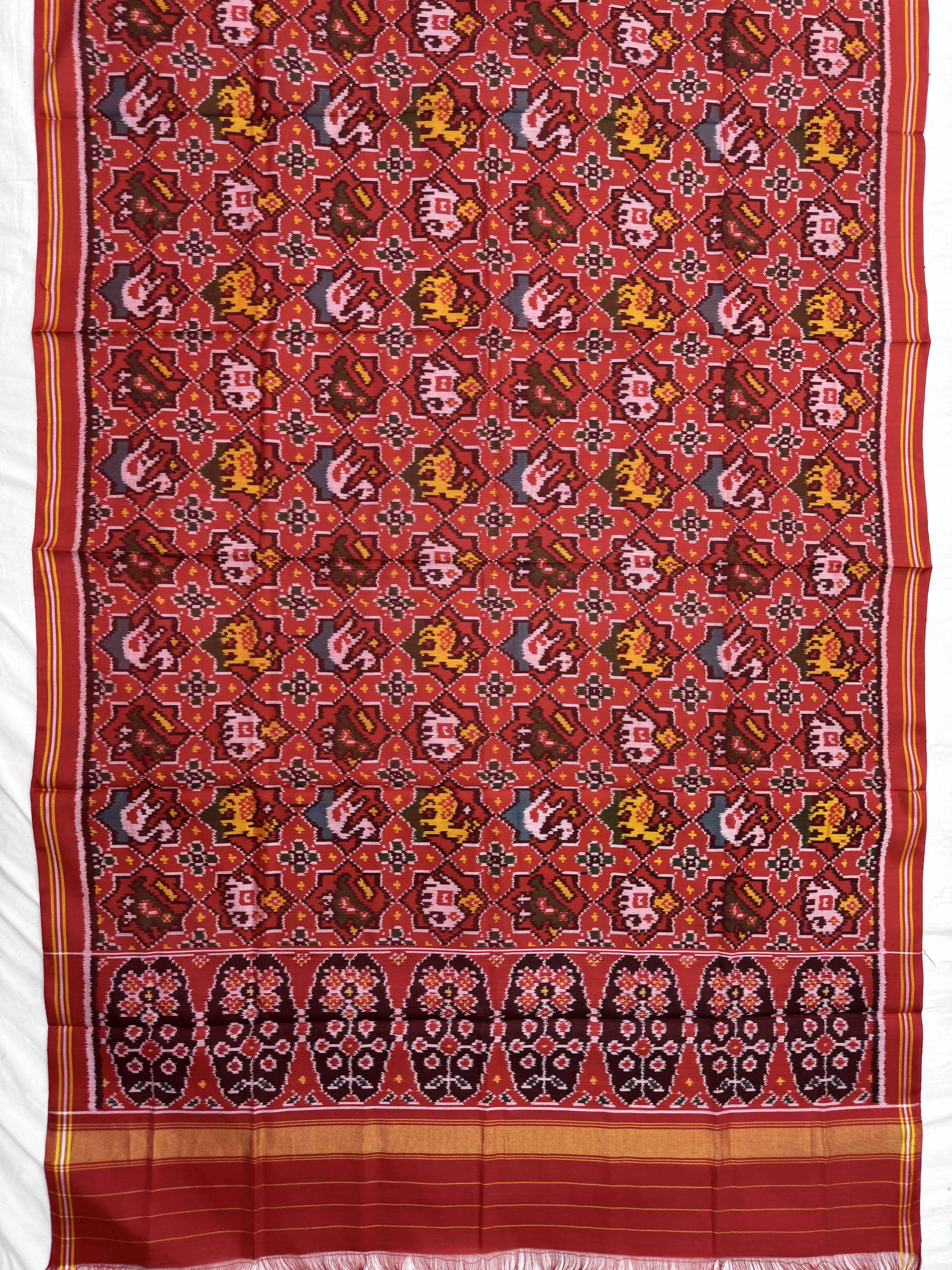 Crimson Red Small Star Narikunj Semi Double Ikat Patola Dupatta