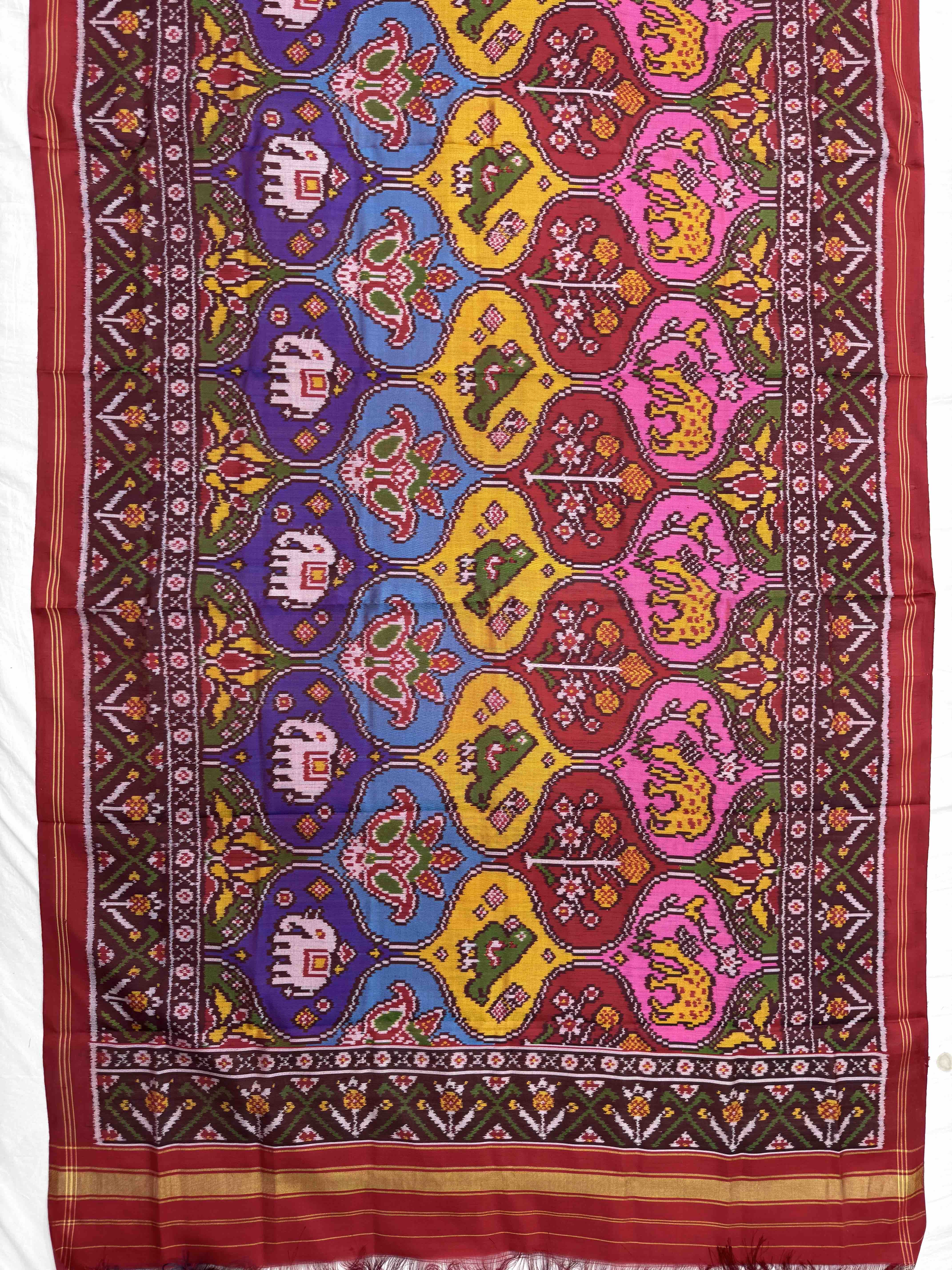 Red & Multicolor Matka Figure Motifs Semi Double Ikat Patola Dupatta