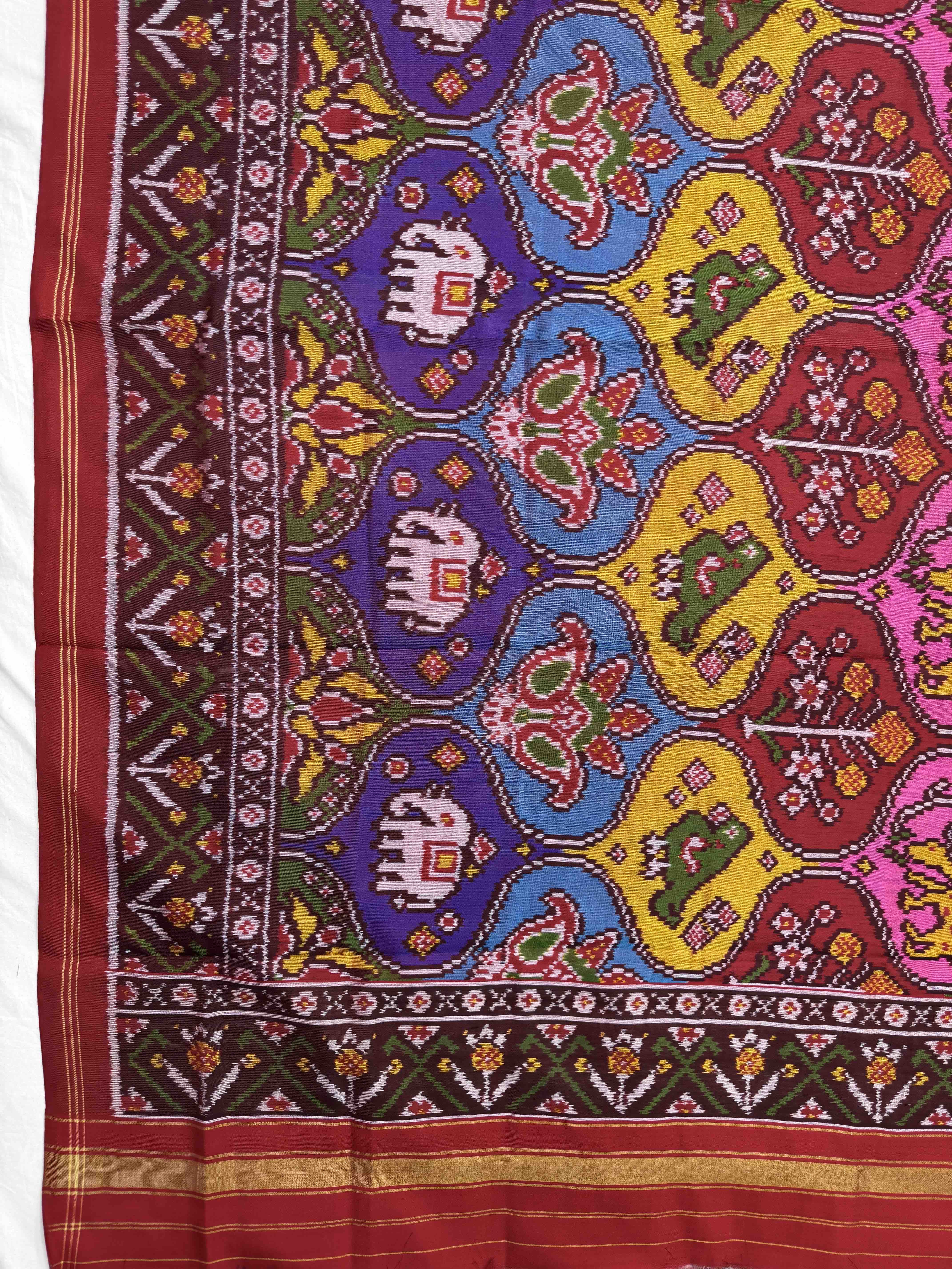 Red & Multicolor Matka Figure Motifs Semi Double Ikat Patola Dupatta