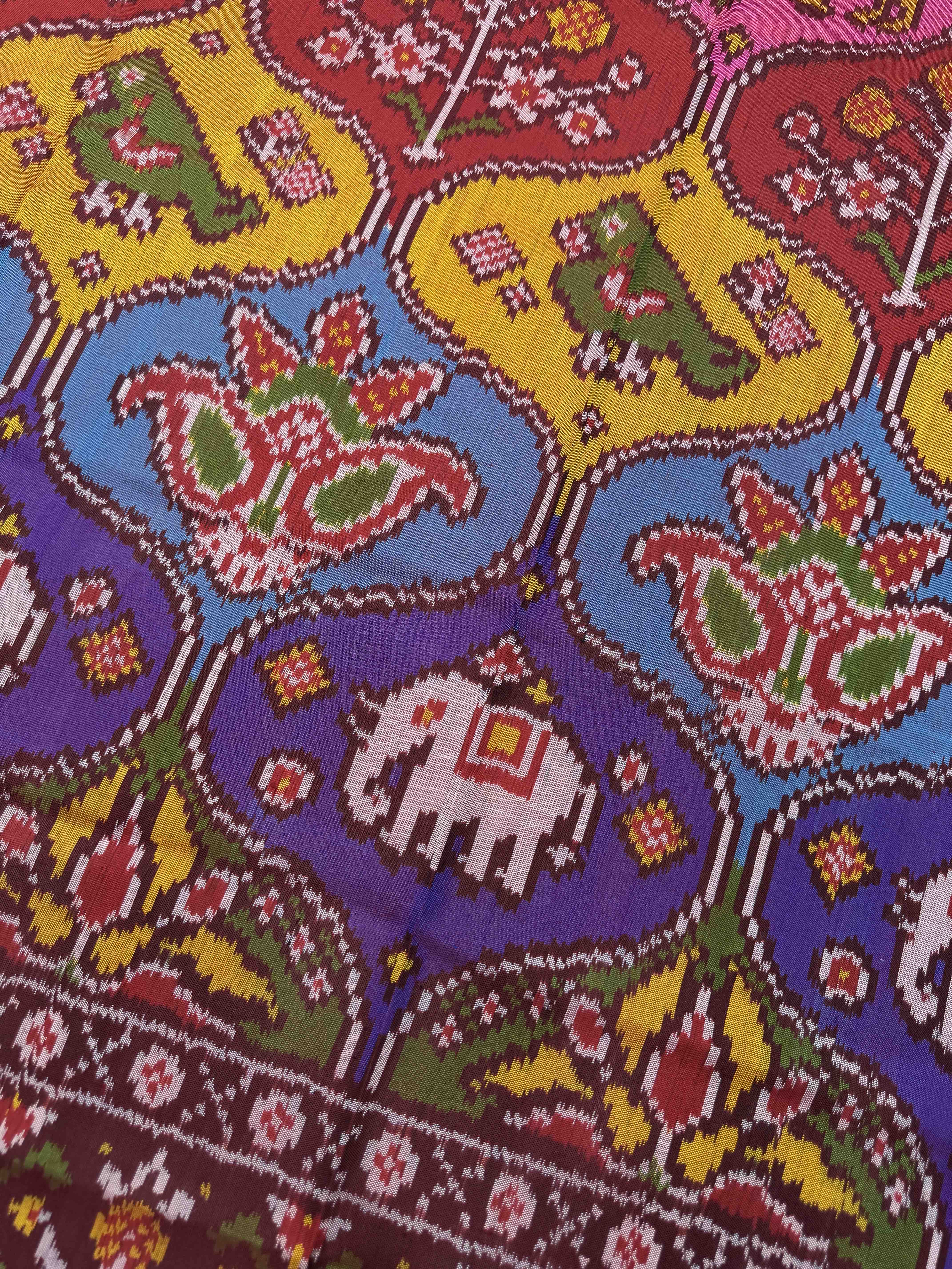 Red & Multicolor Matka Figure Motifs Semi Double Ikat Patola Dupatta
