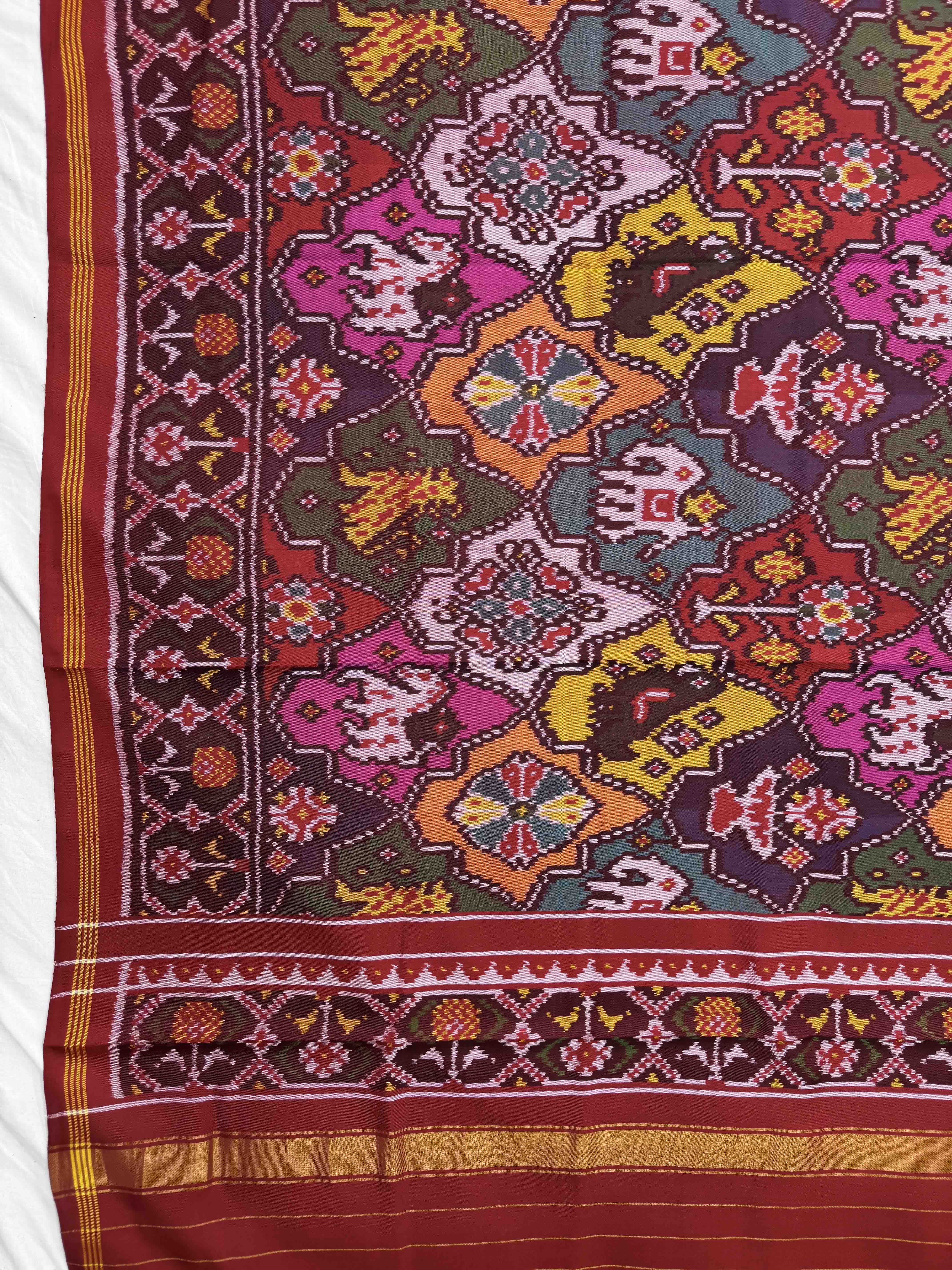 Red & Multicolor Fancy Narikunj Semi Double Ikat Patola Dupatta