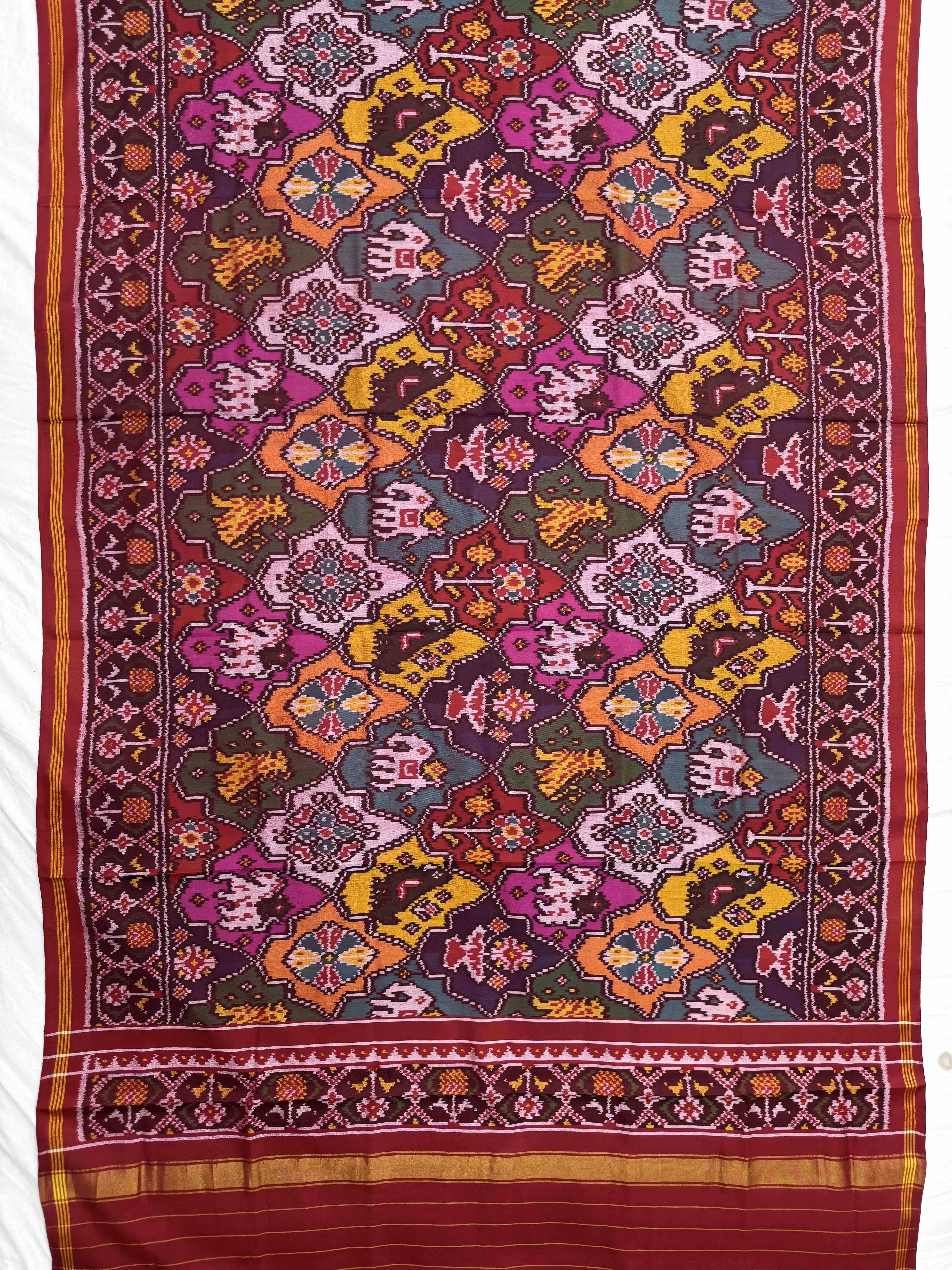 Red & Multicolor Fancy Narikunj Semi Double Ikat Patola Dupatta