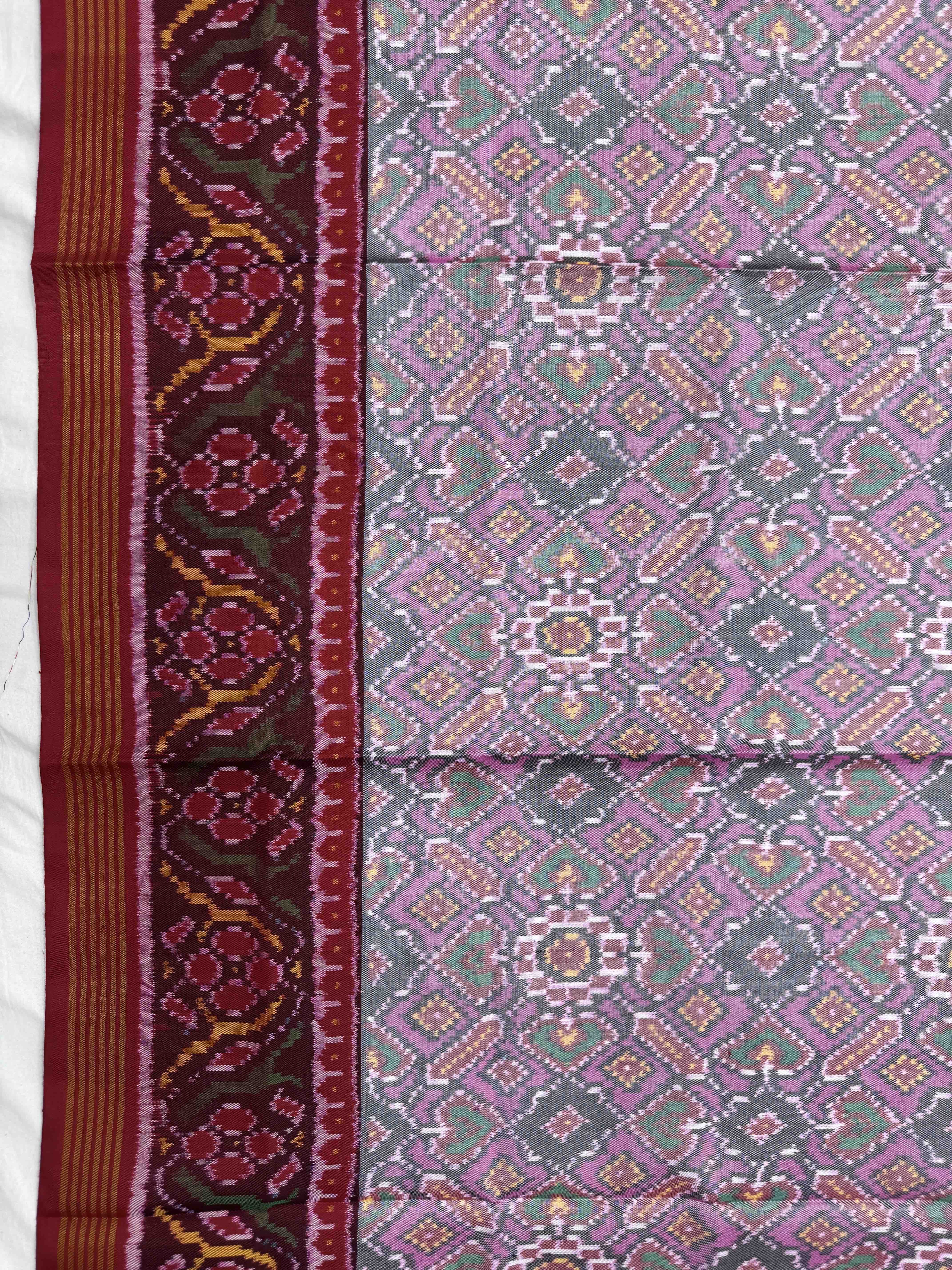Red & Light Pink Manekchow Semi Double Ikat Patola Dupatta