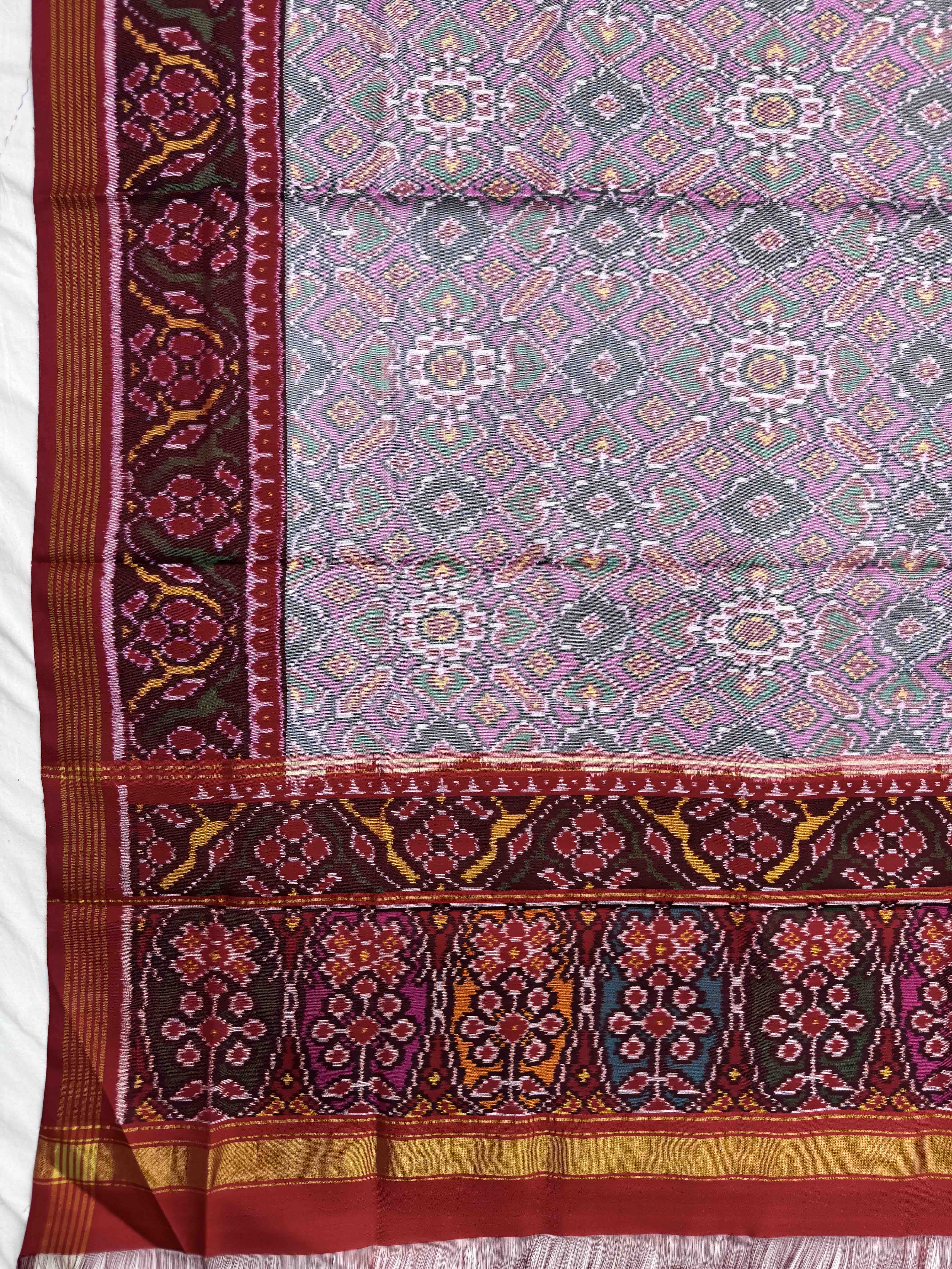 Red & Light Pink Manekchow Semi Double Ikat Patola Dupatta