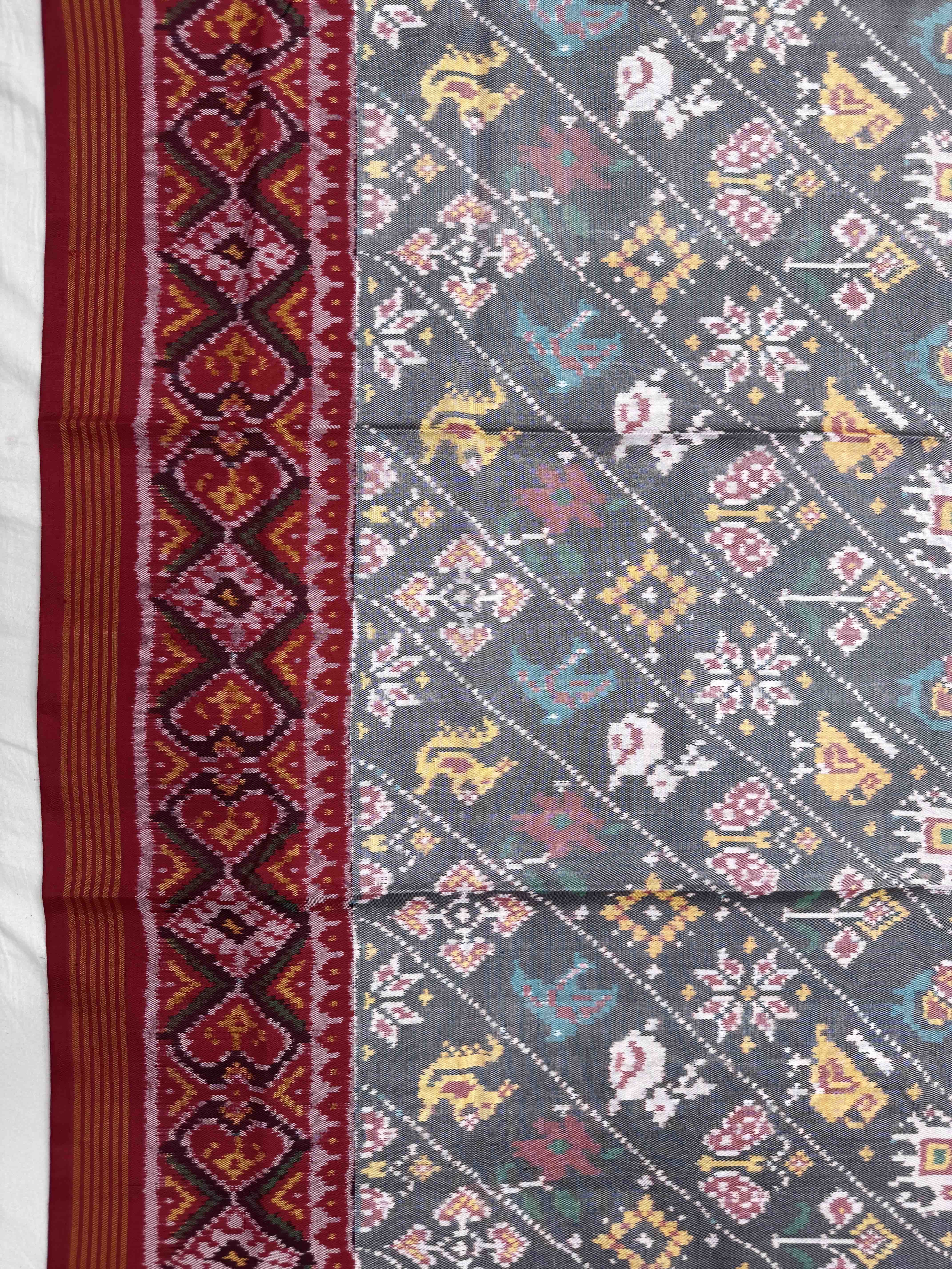 Red & Grey Leheriya Narikunj Semi Double Ikat Patola Dupatta