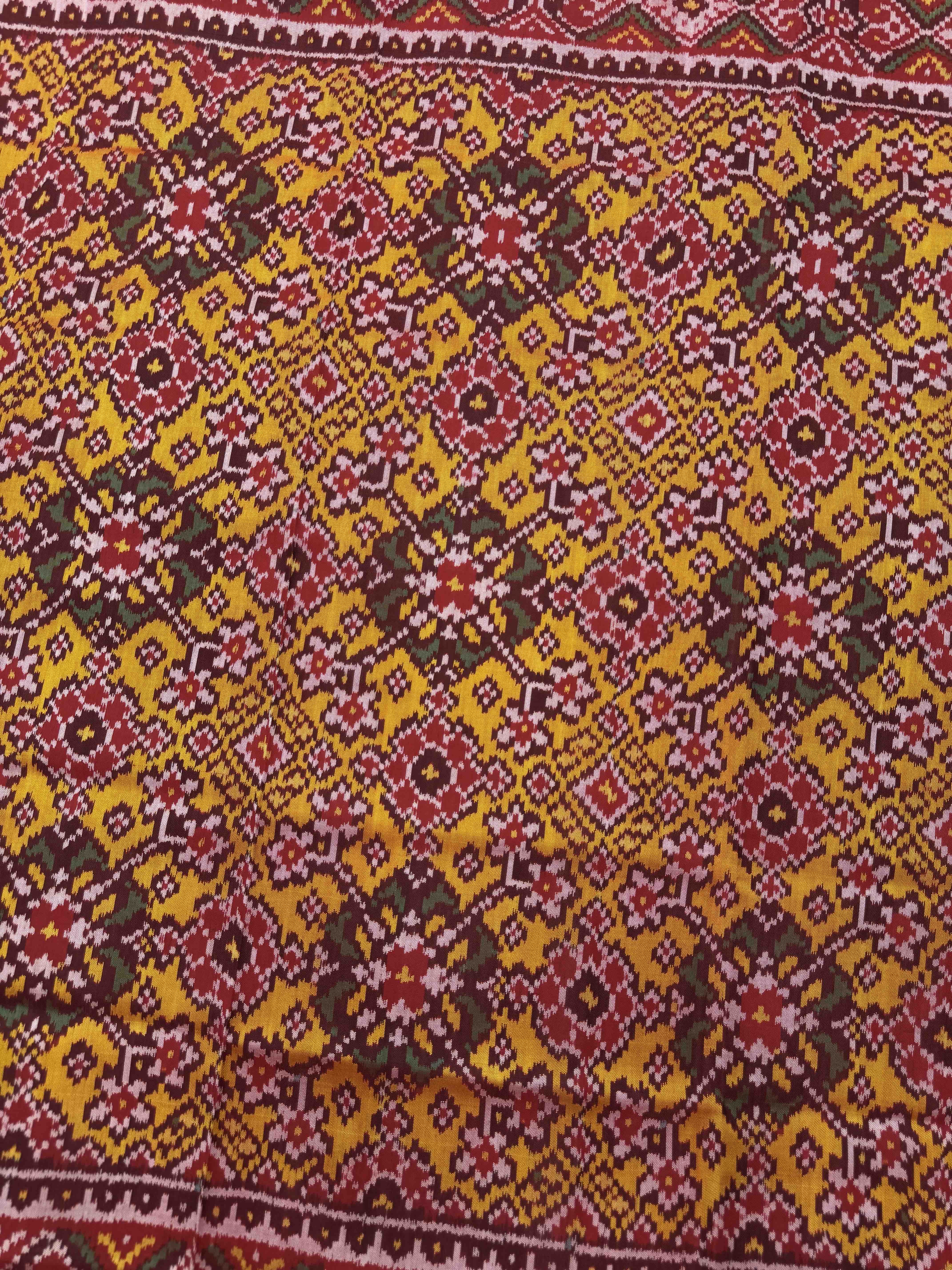Red & Murtard Yellow Navratan Semi Double Ikat Patola Dupatta