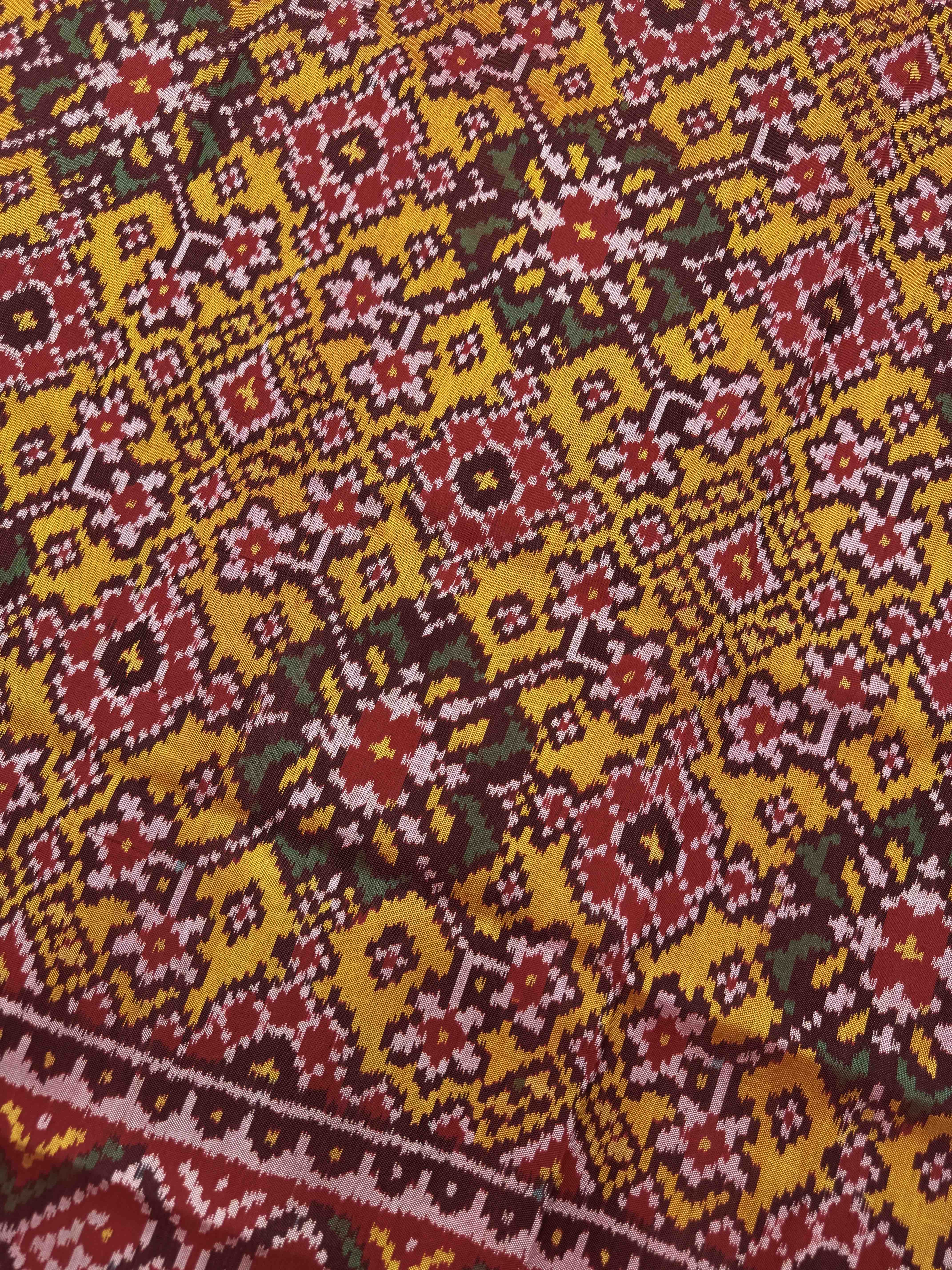 Red & Murtard Yellow Navratan Semi Double Ikat Patola Dupatta