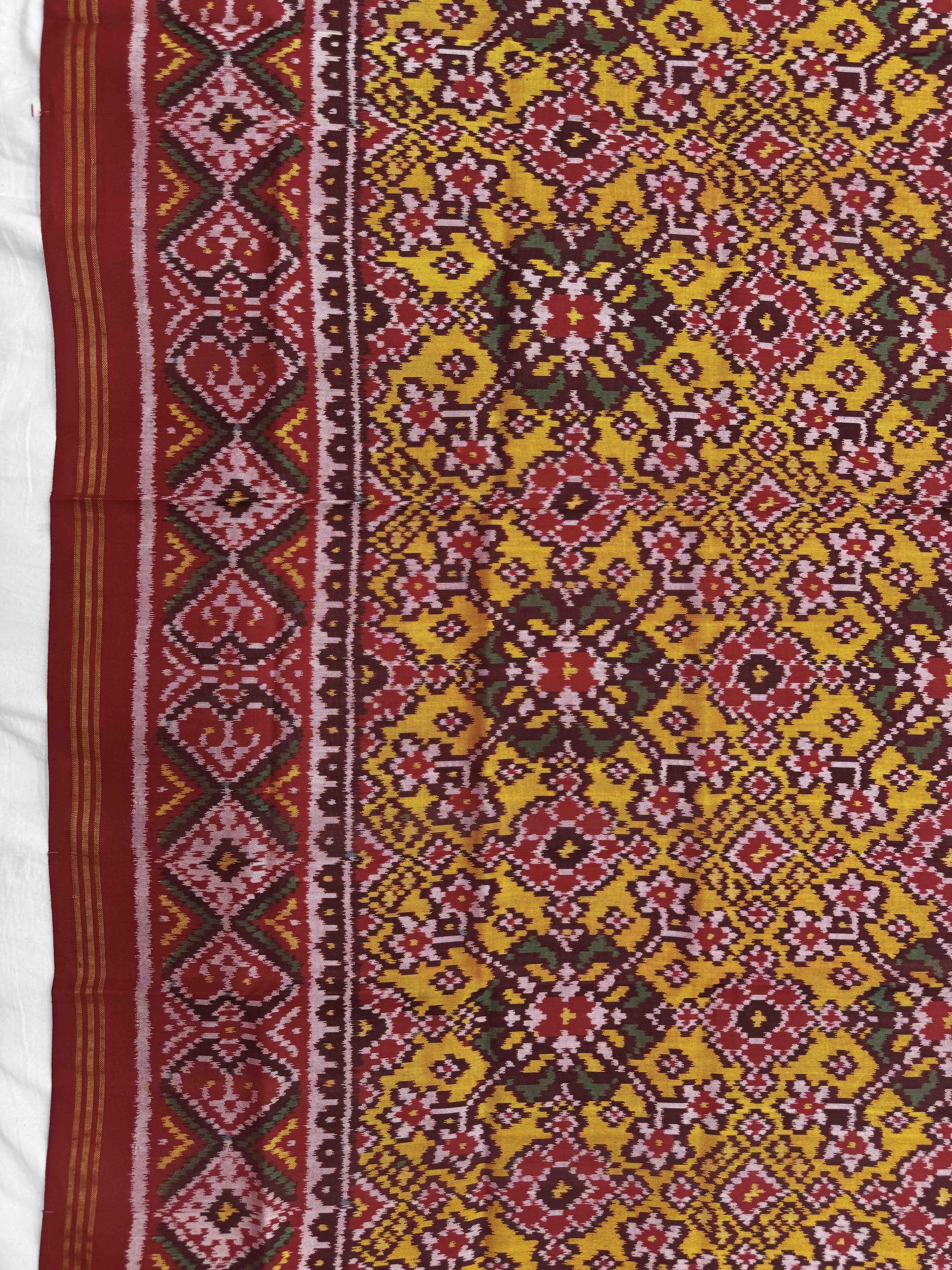Red & Murtard Yellow Navratan Semi Double Ikat Patola Dupatta