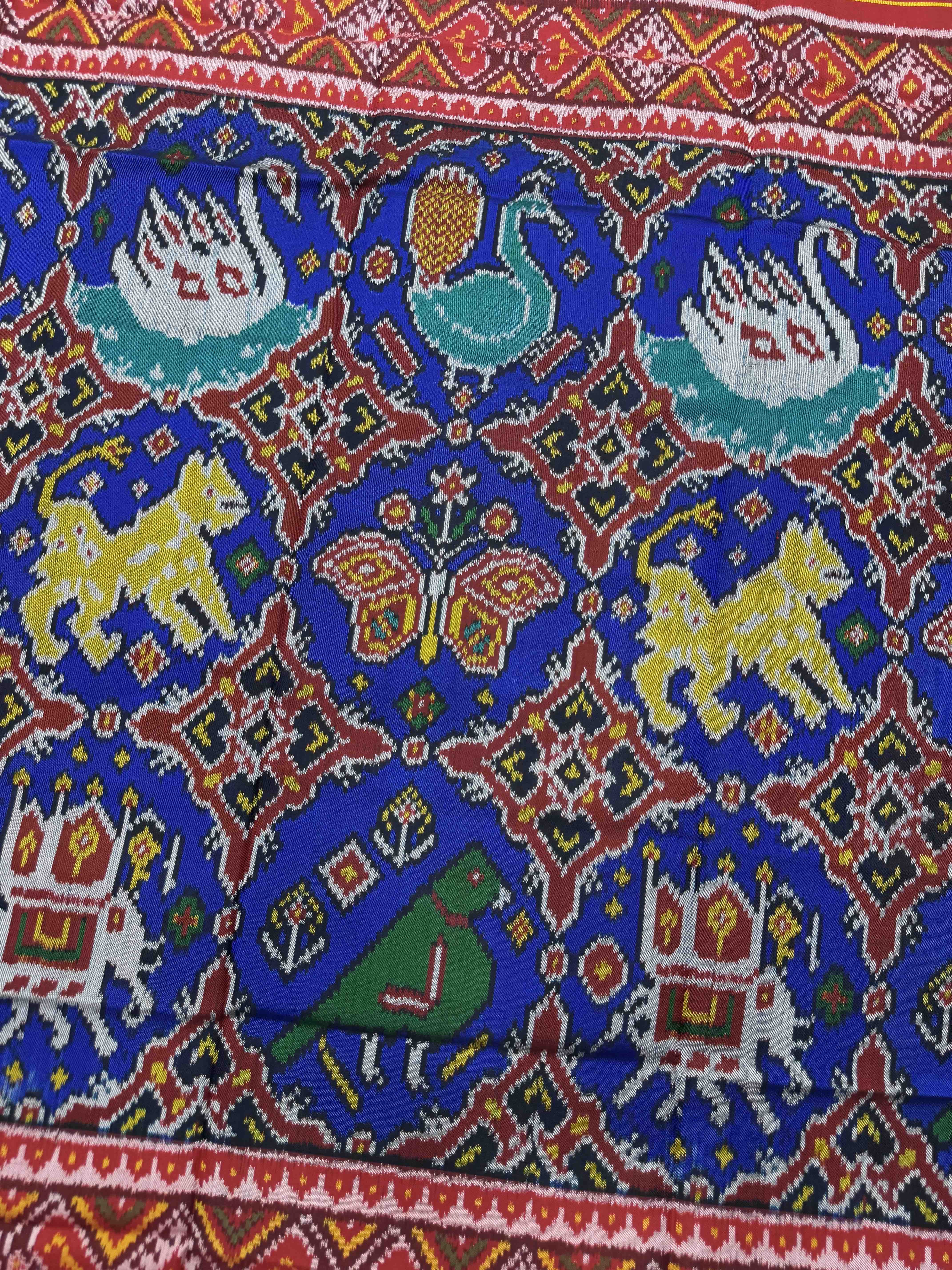 Red & Blue Big Figure Chhabdi Semi Double Ikat Patola Dupatta