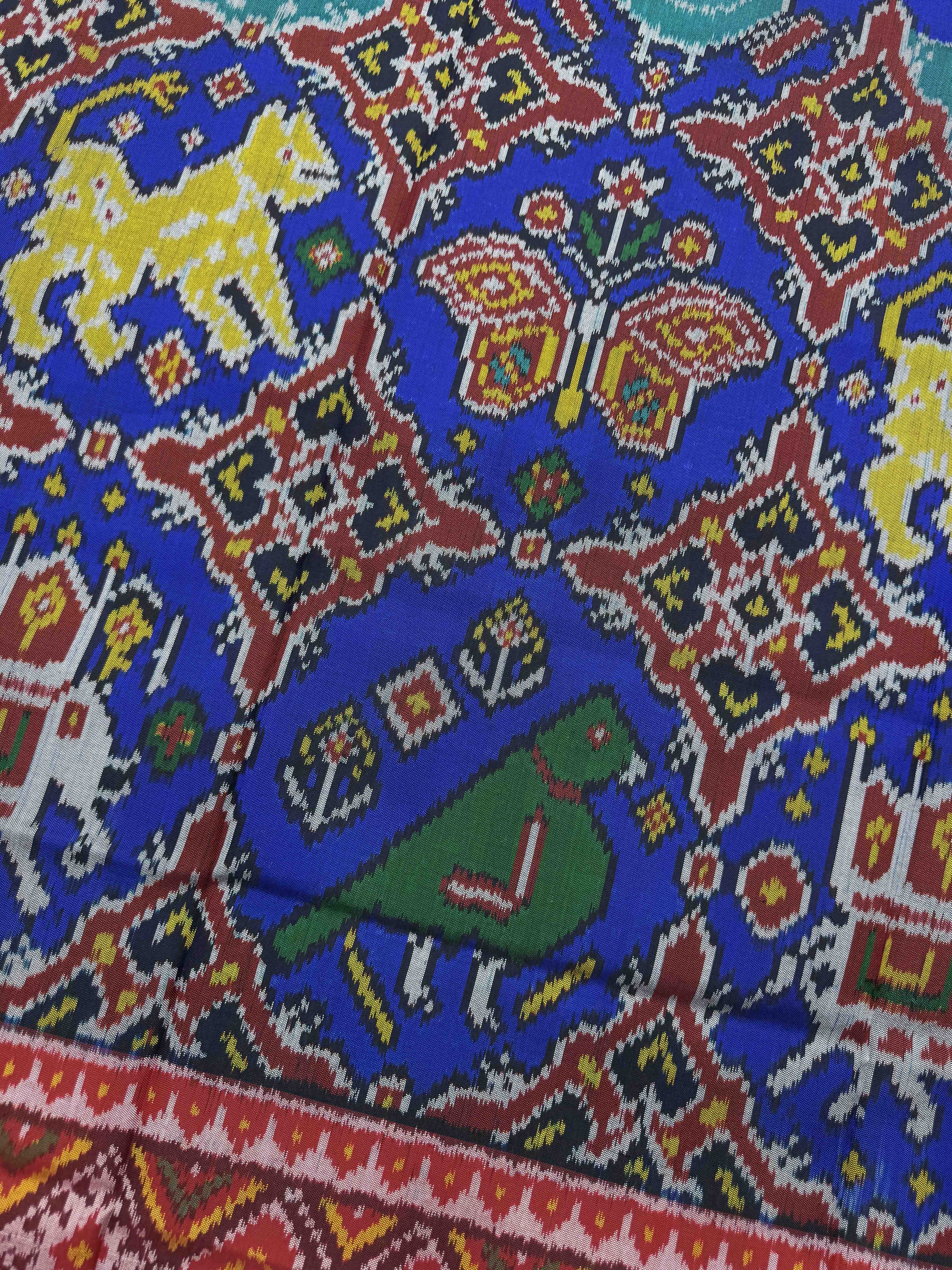 Red & Blue Big Figure Chhabdi Semi Double Ikat Patola Dupatta