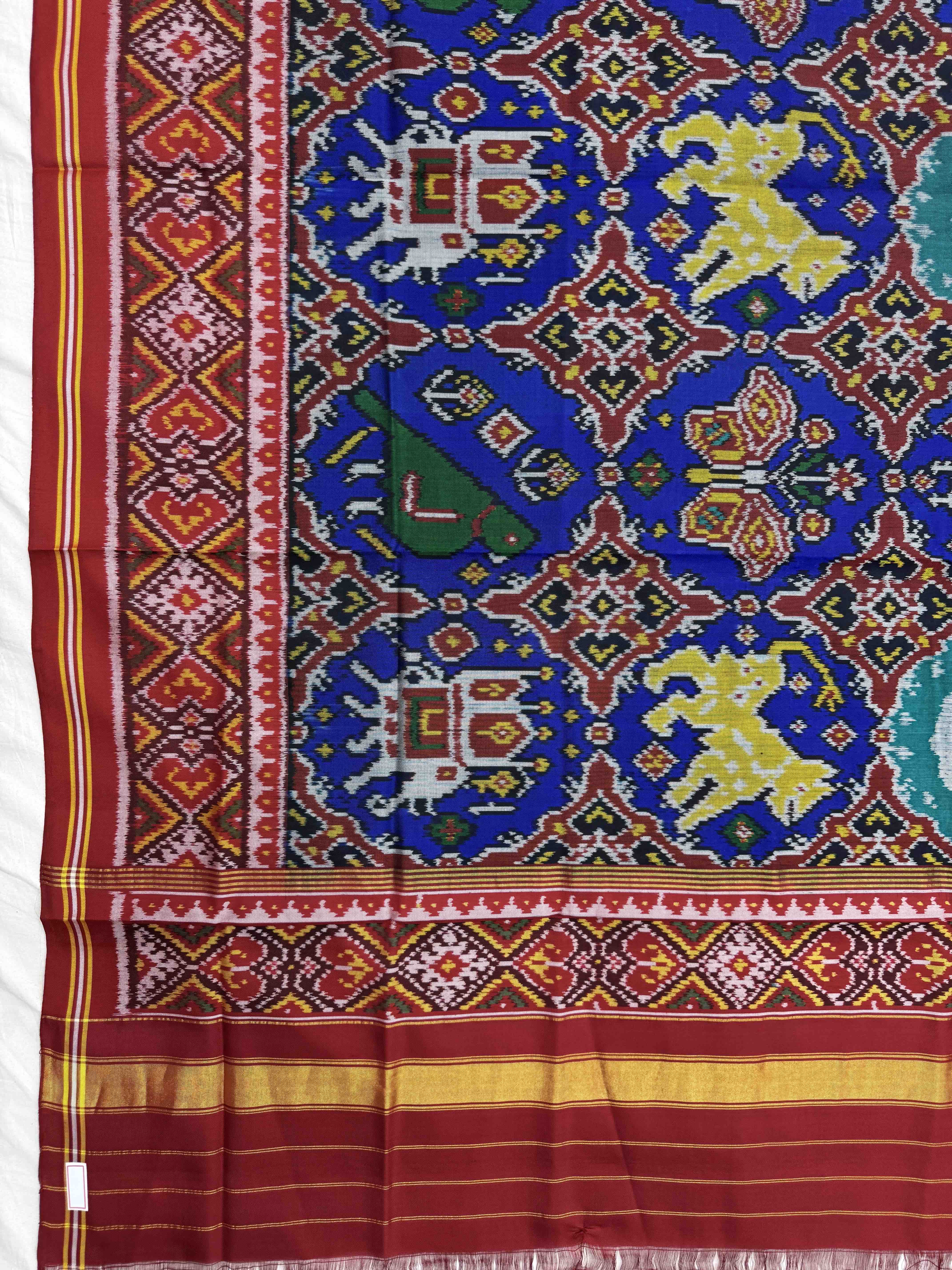 Red & Blue Big Figure Chhabdi Semi Double Ikat Patola Dupatta