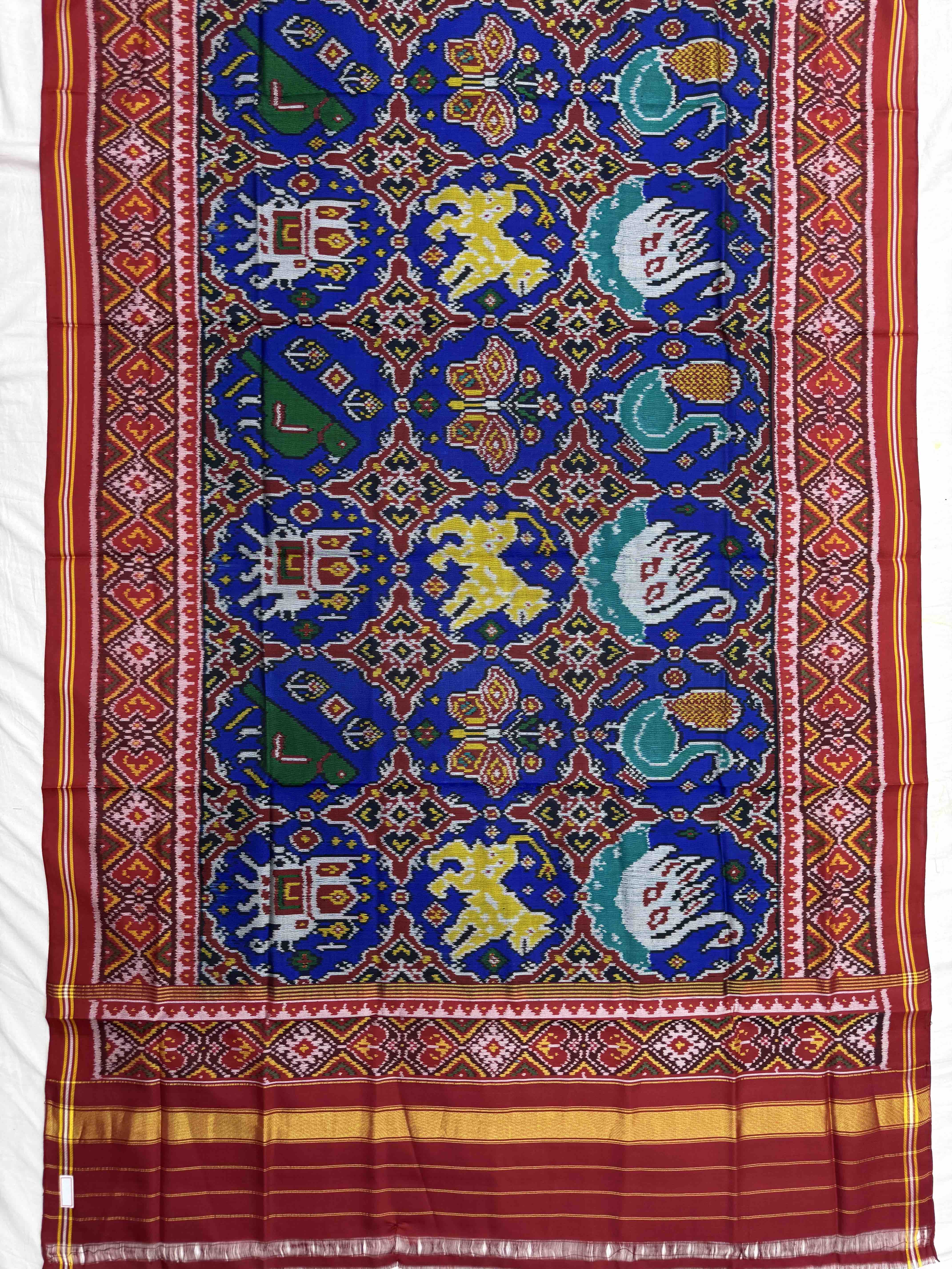 Red & Blue Big Figure Chhabdi Semi Double Ikat Patola Dupatta