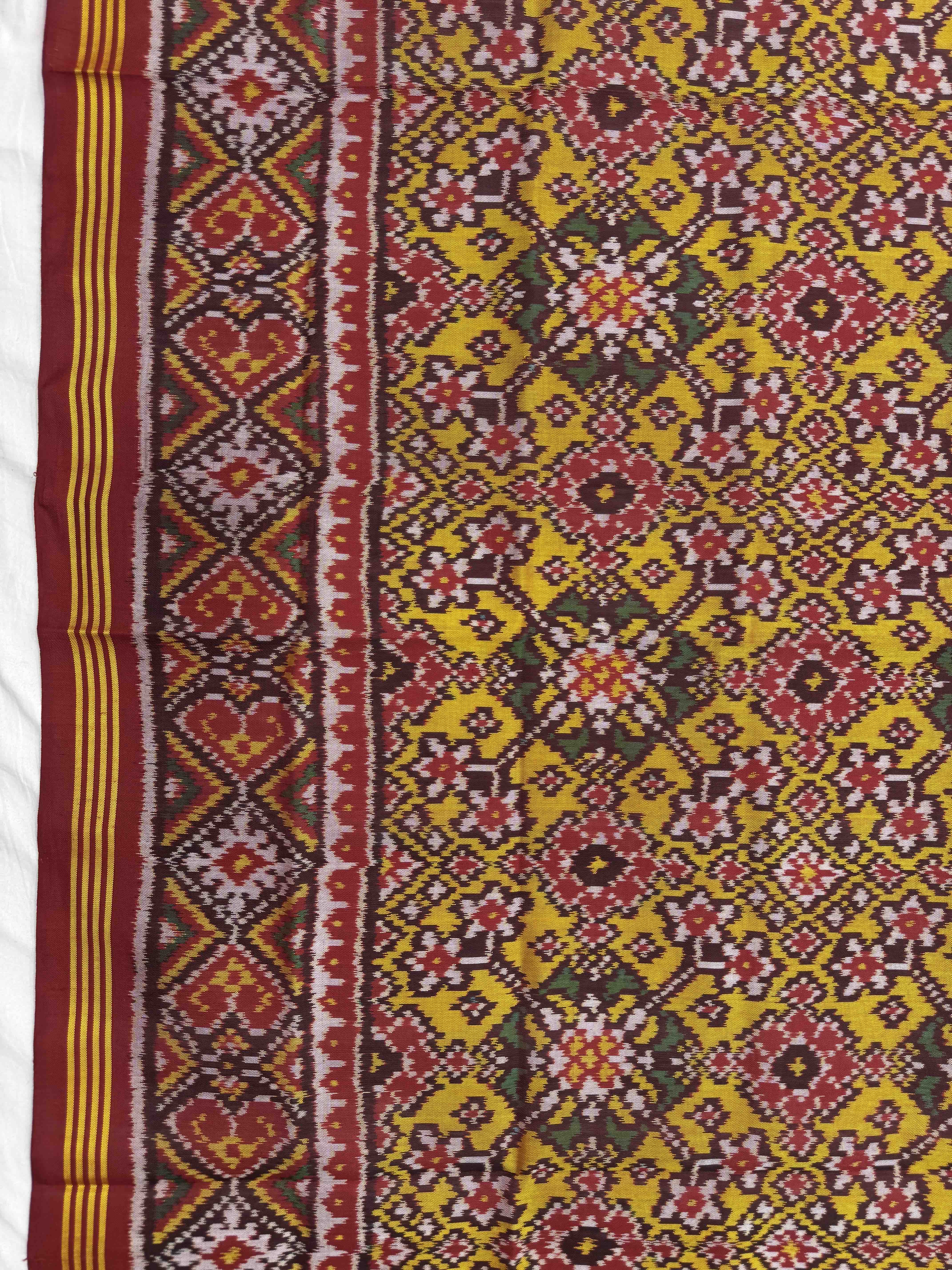 Red & Yellow Navratan Semi Double Ikat Patola Dupatta