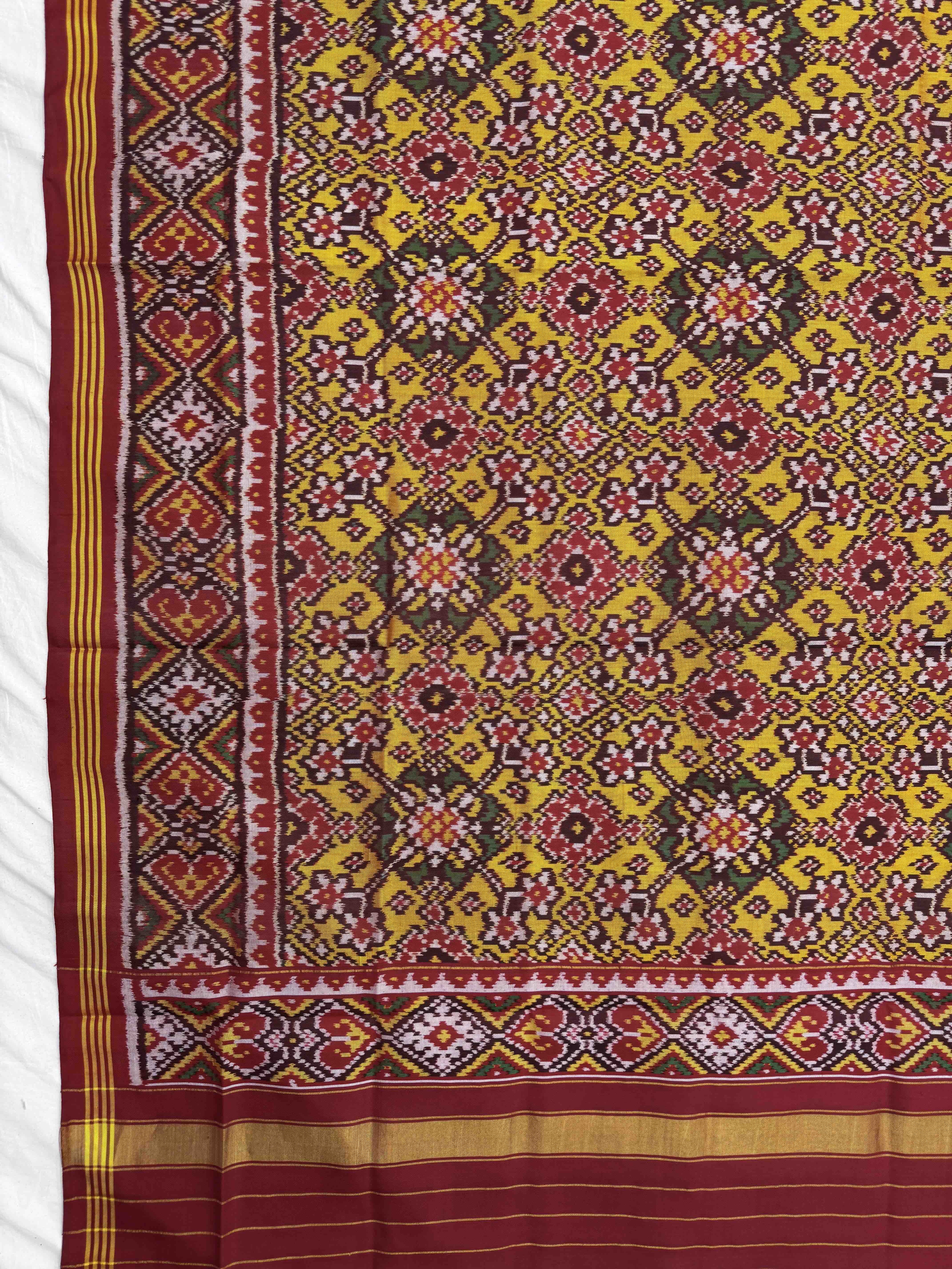 Red & Yellow Navratan Semi Double Ikat Patola Dupatta