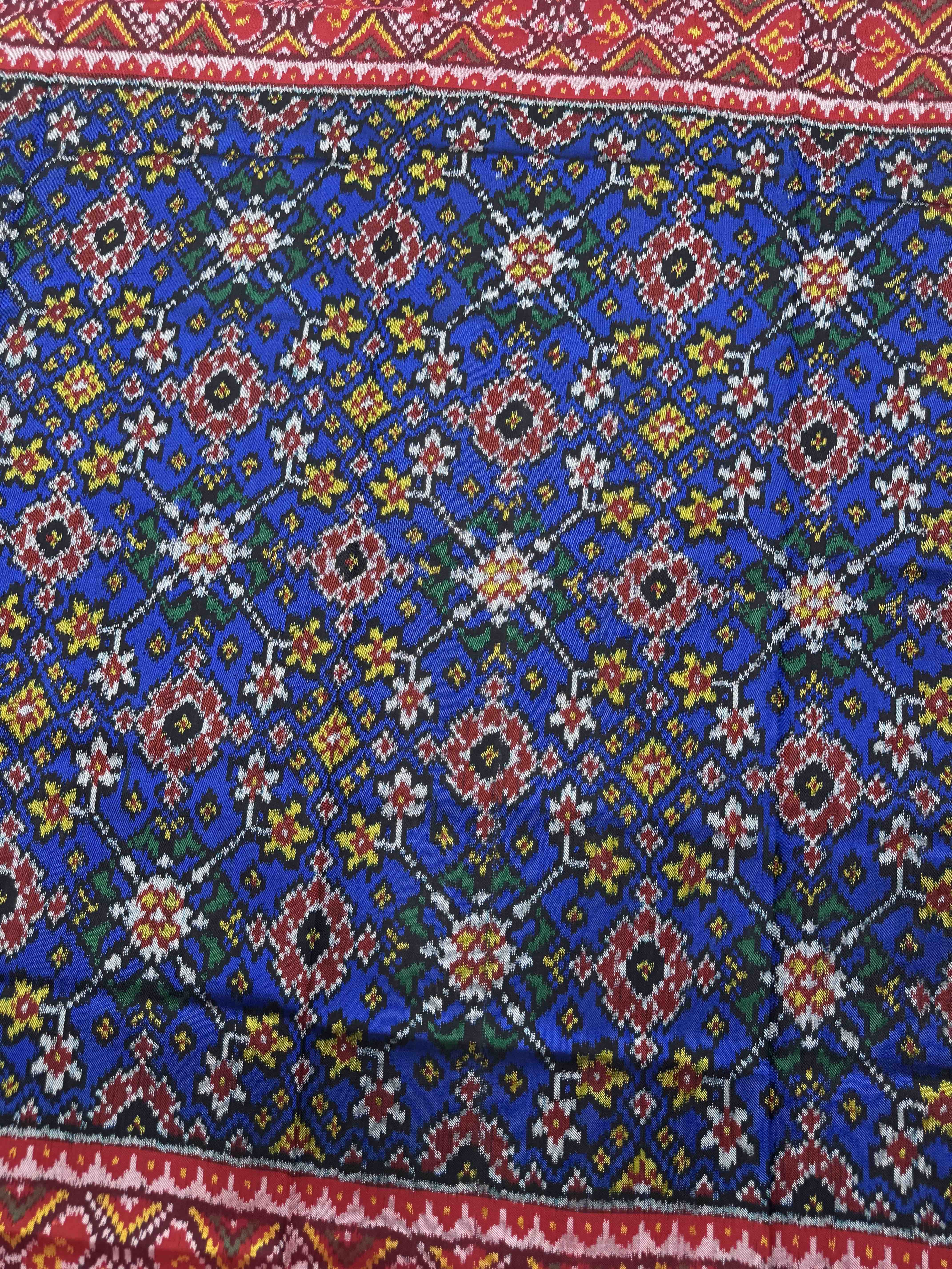 Red & Blue Navratan Semi Double Ikat Patola Dupatta