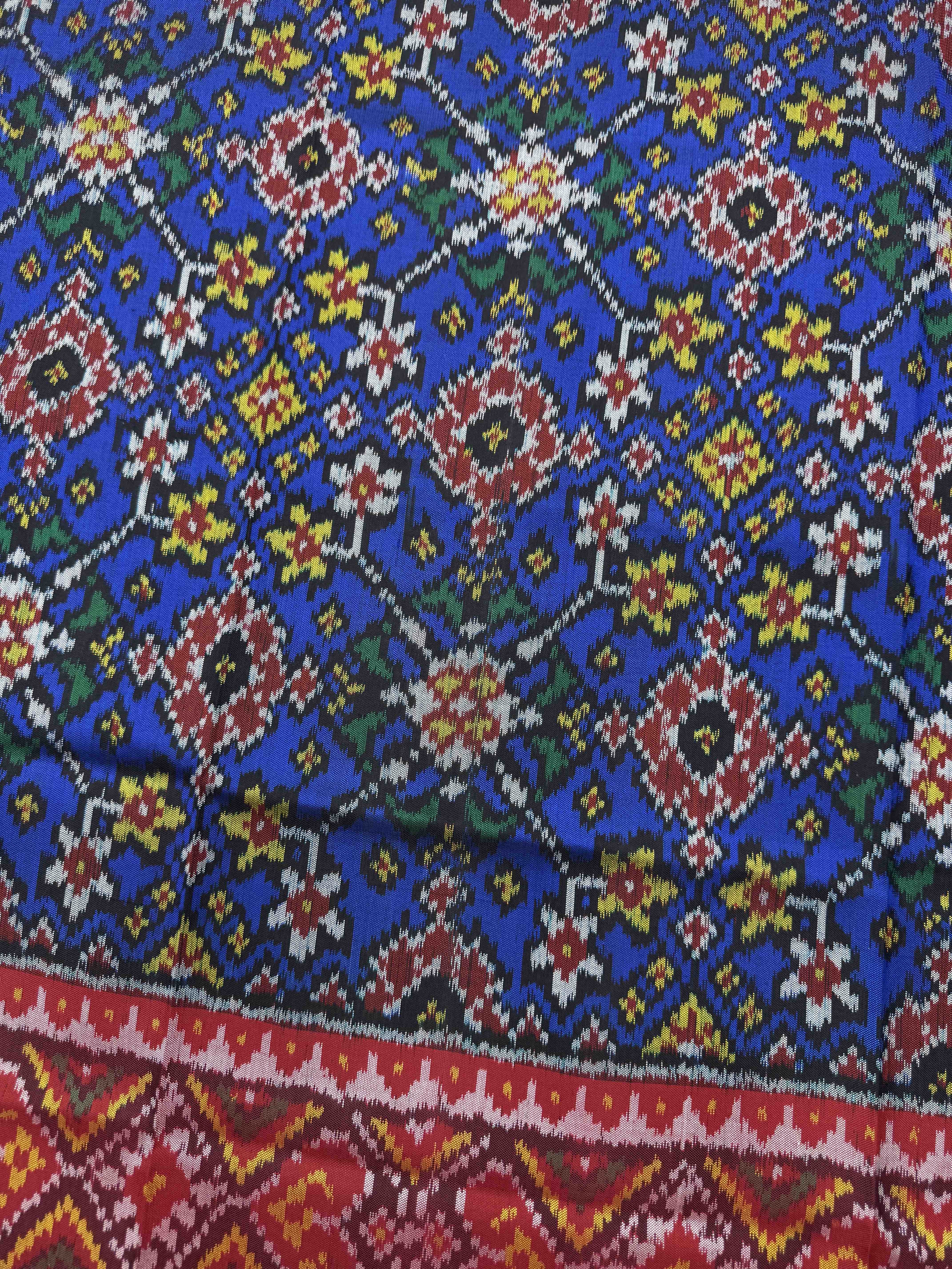 Red & Blue Navratan Semi Double Ikat Patola Dupatta