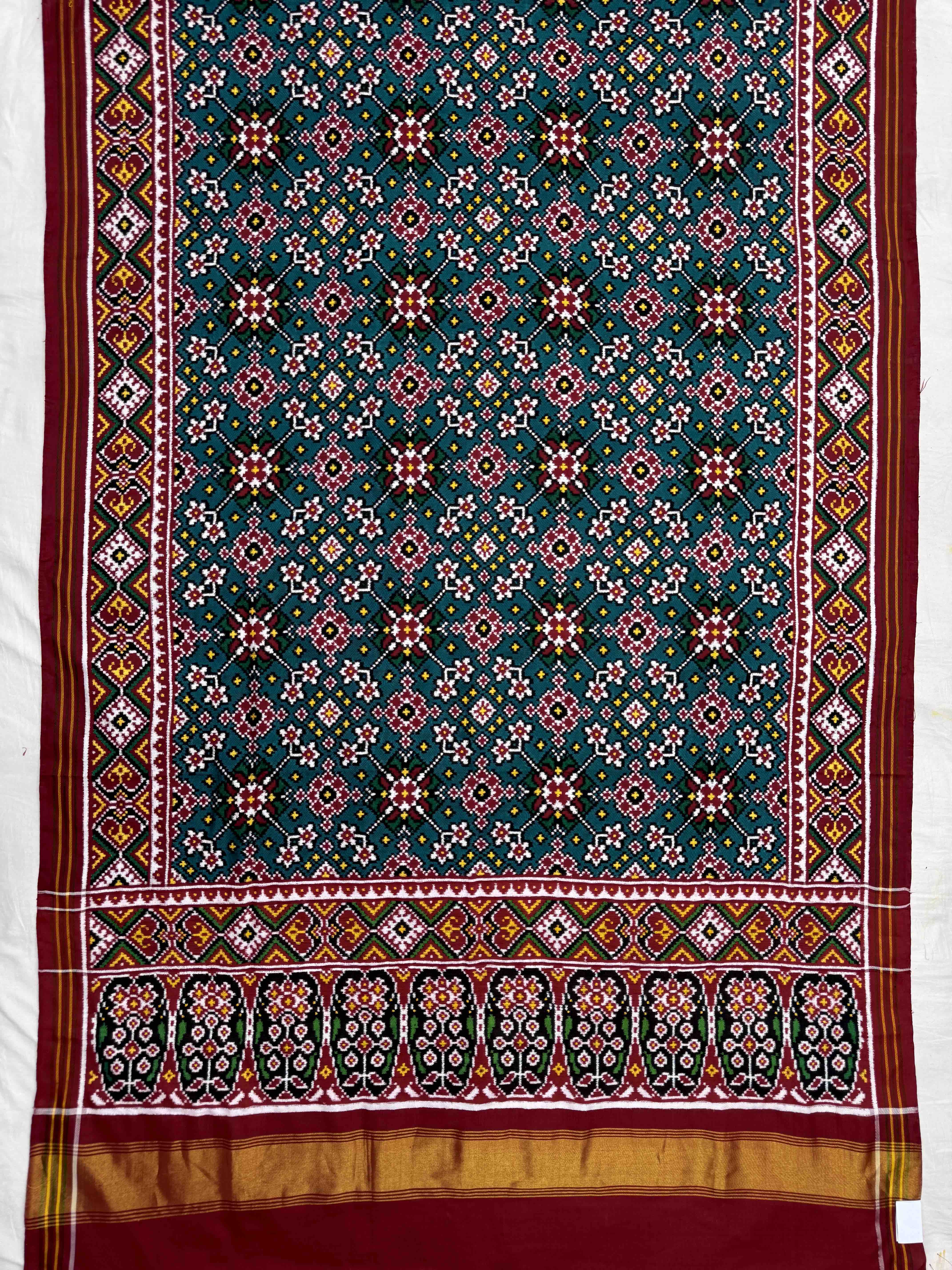 Red & Peacock Green Navratan Double Ikat Patan Patola Saree