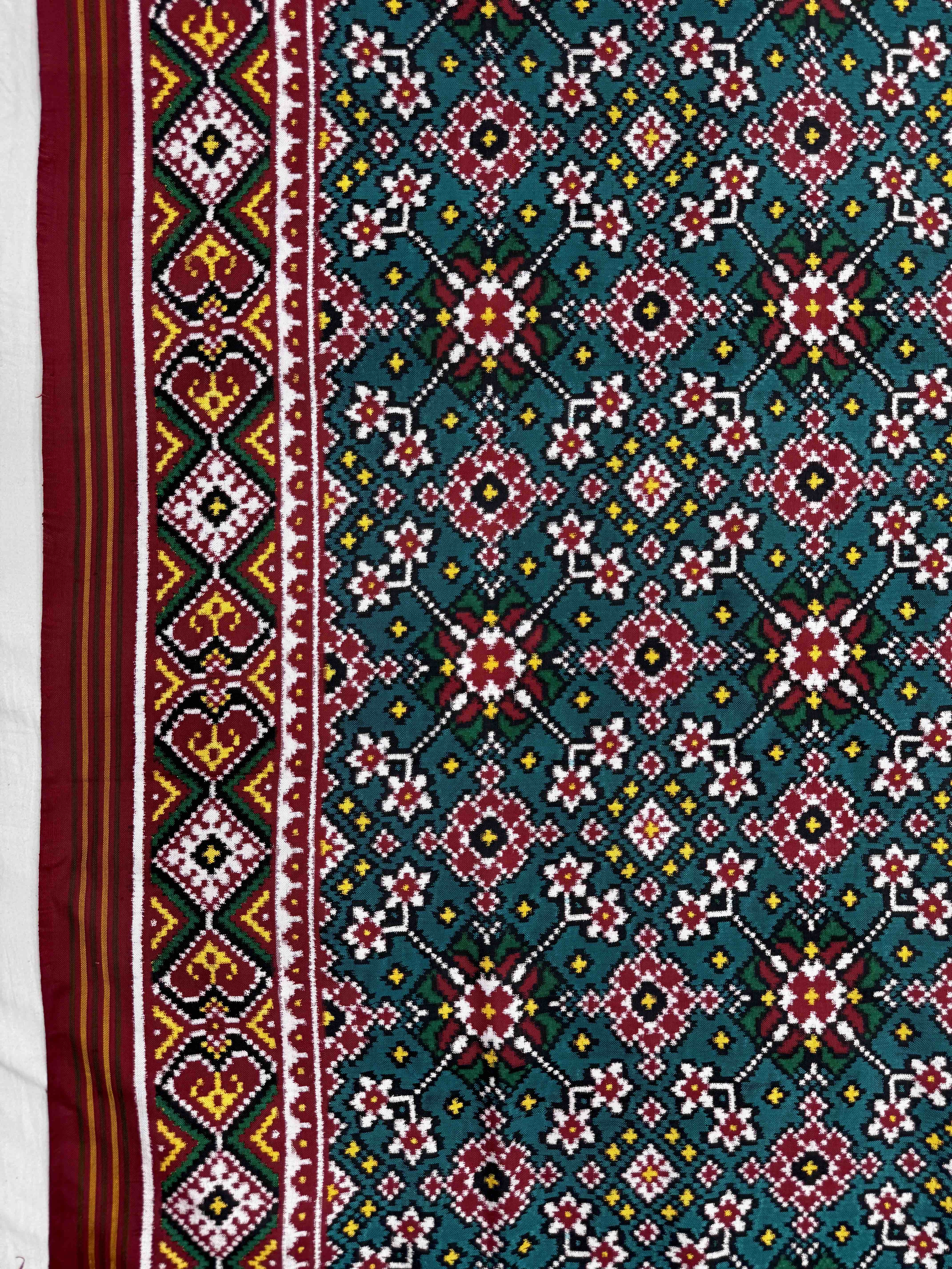 Red & Peacock Green Navratan Double Ikat Patan Patola Saree