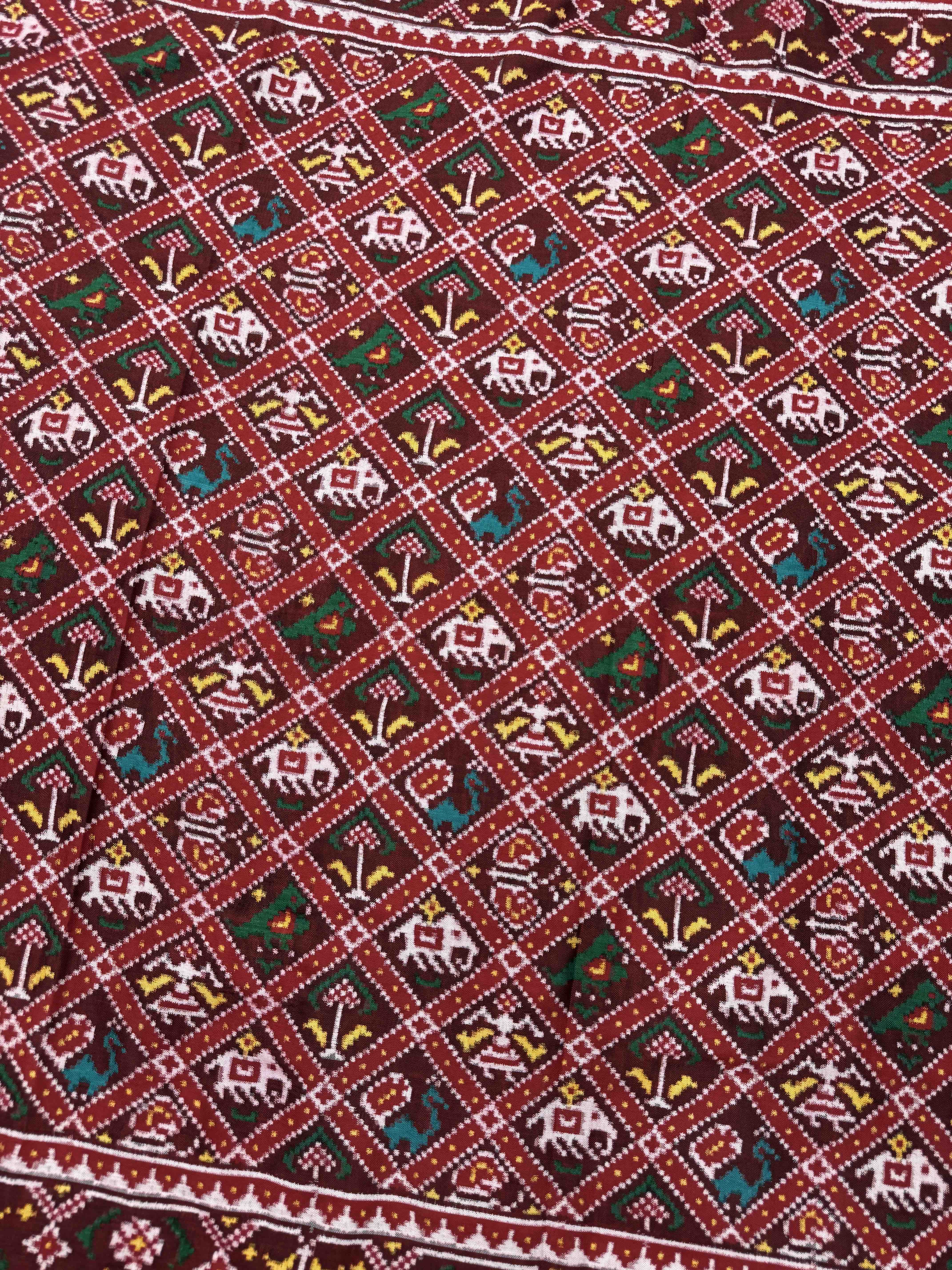 Red & Maroon Small Narikunj Double Ikat Patan Patola Saree