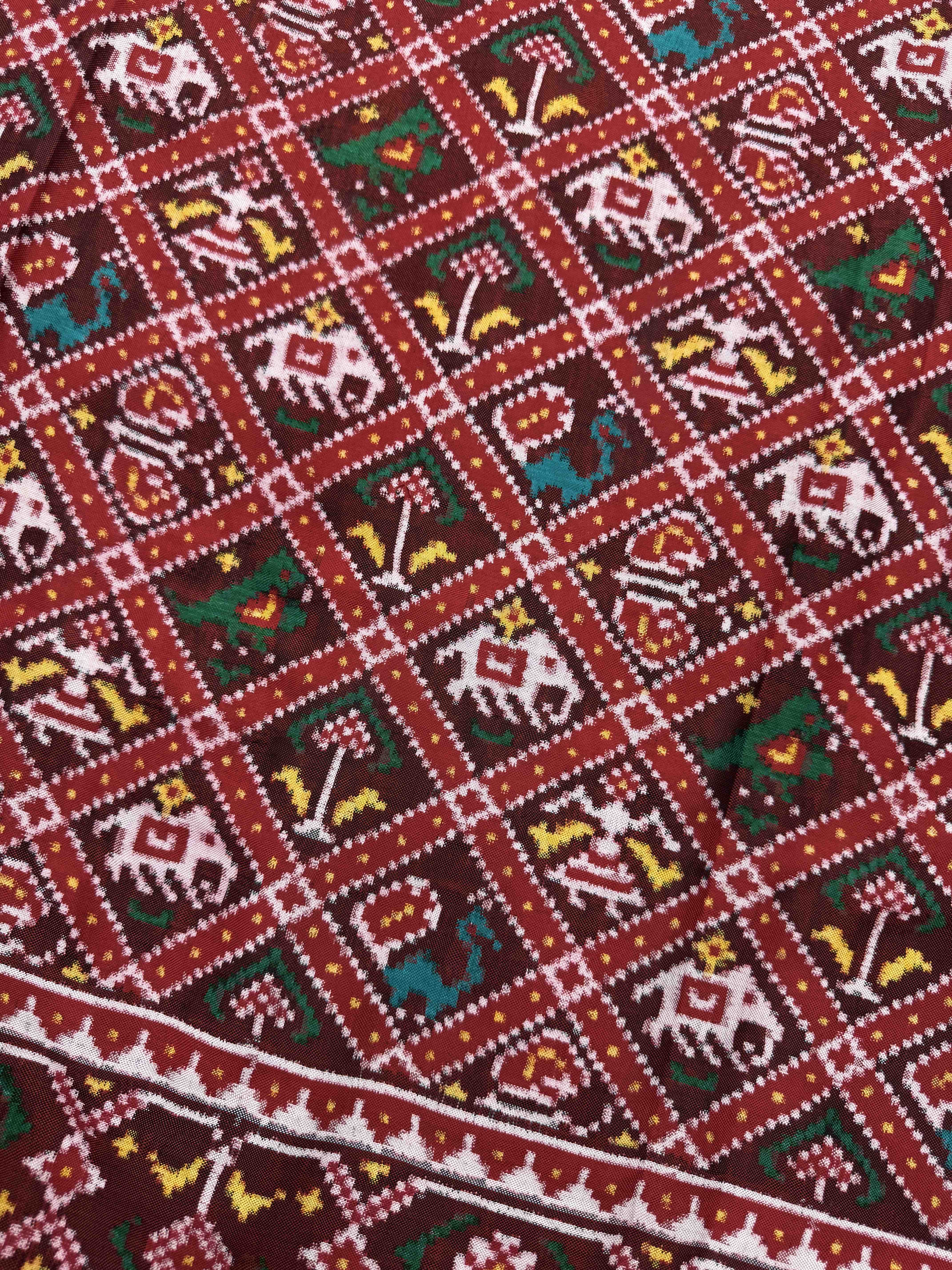 Red & Maroon Small Narikunj Double Ikat Patan Patola Saree