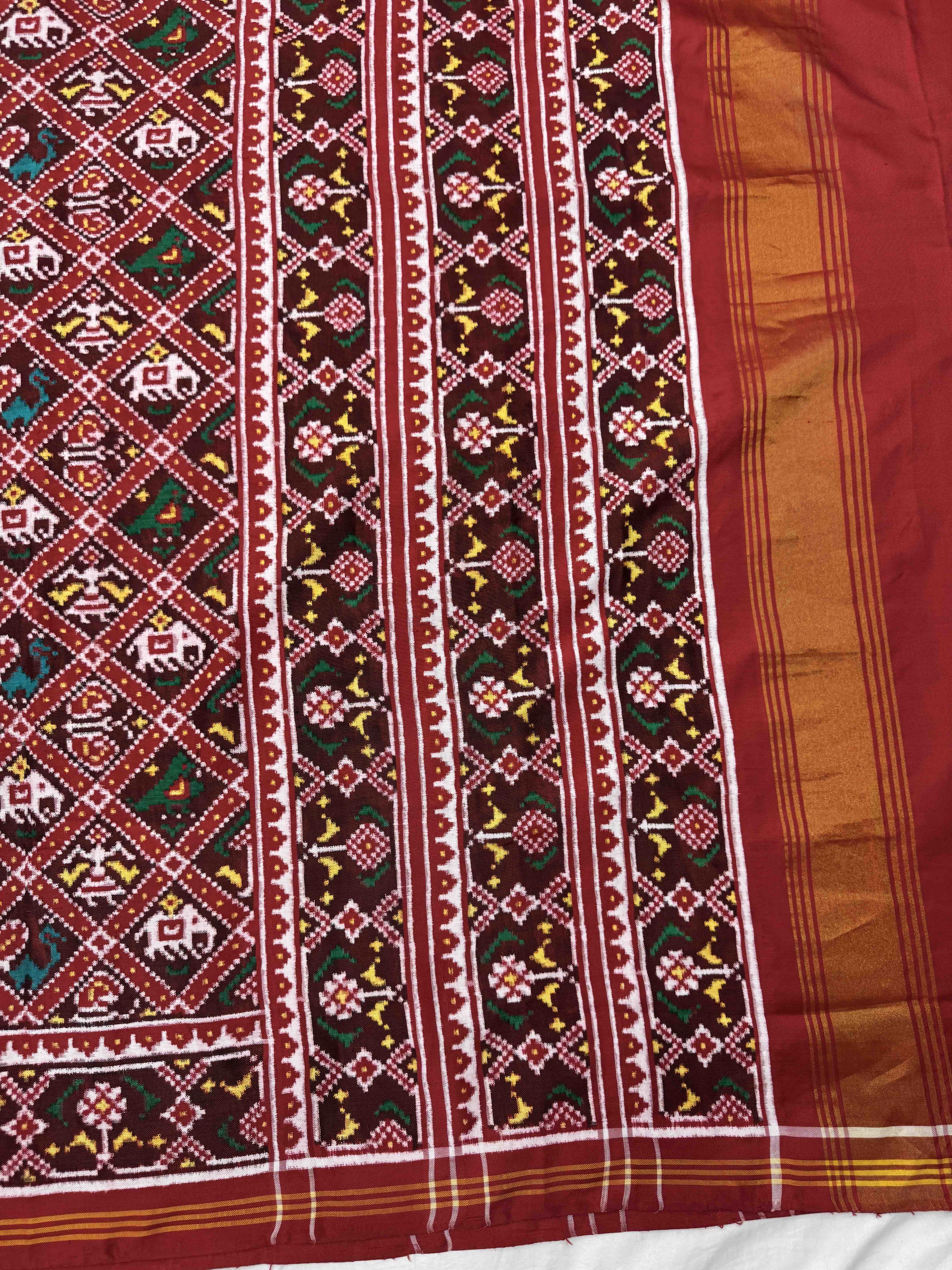 Red & Maroon Small Narikunj Double Ikat Patan Patola Saree