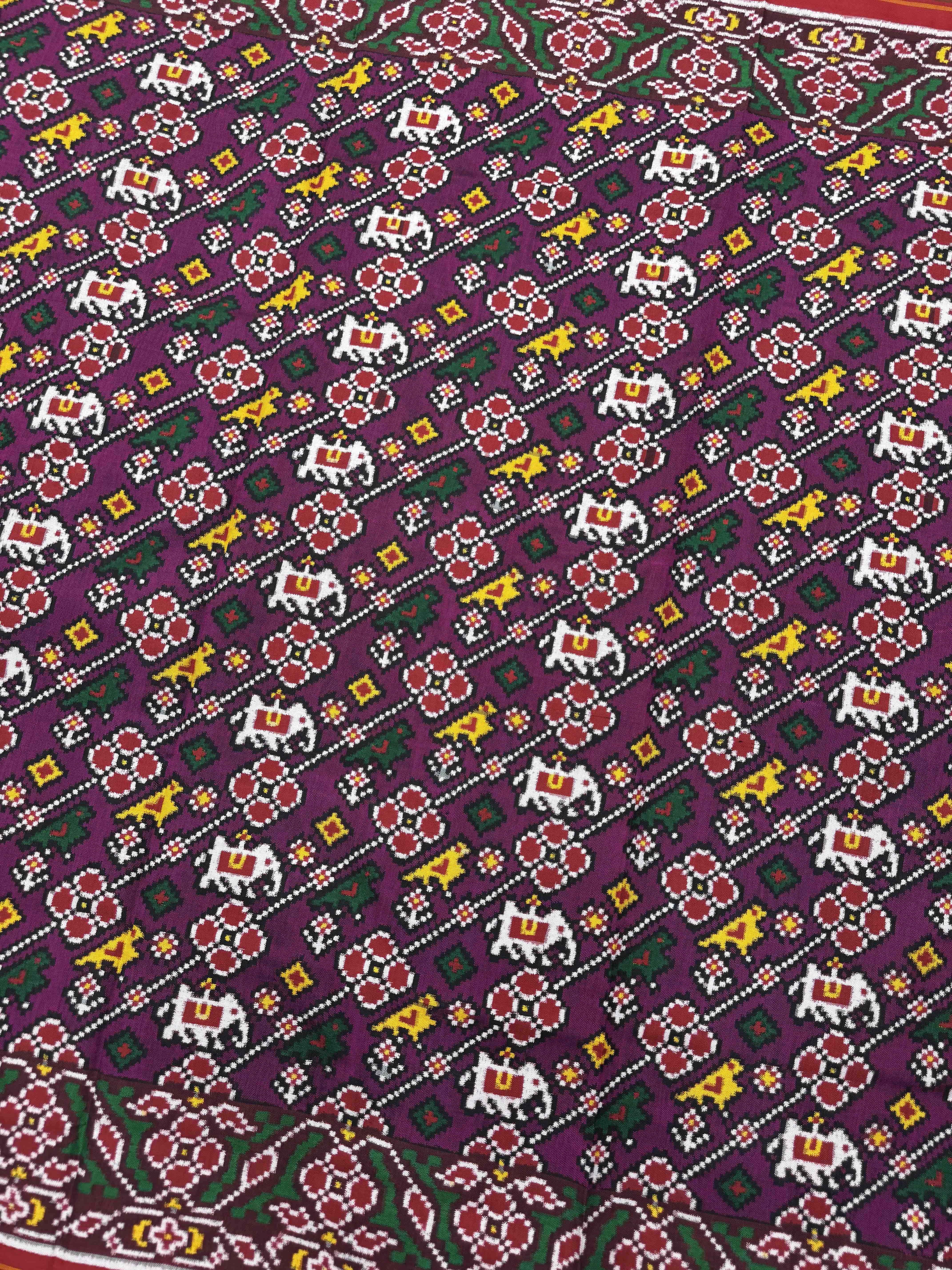 Red & Magenta Small Narikunj Leheriya Double Ikat Patan Patola Saree