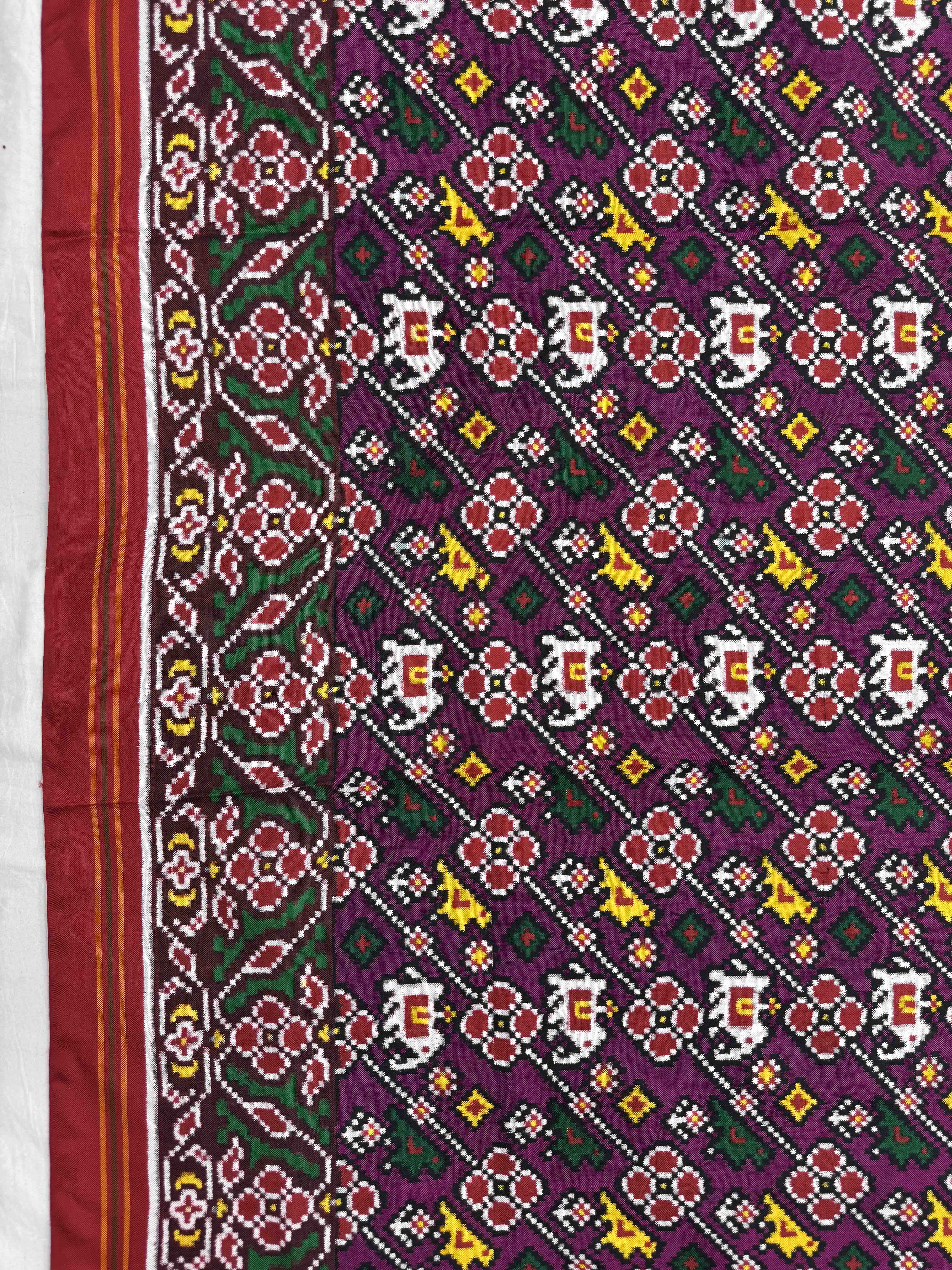 Red & Magenta Small Narikunj Leheriya Double Ikat Patan Patola Saree