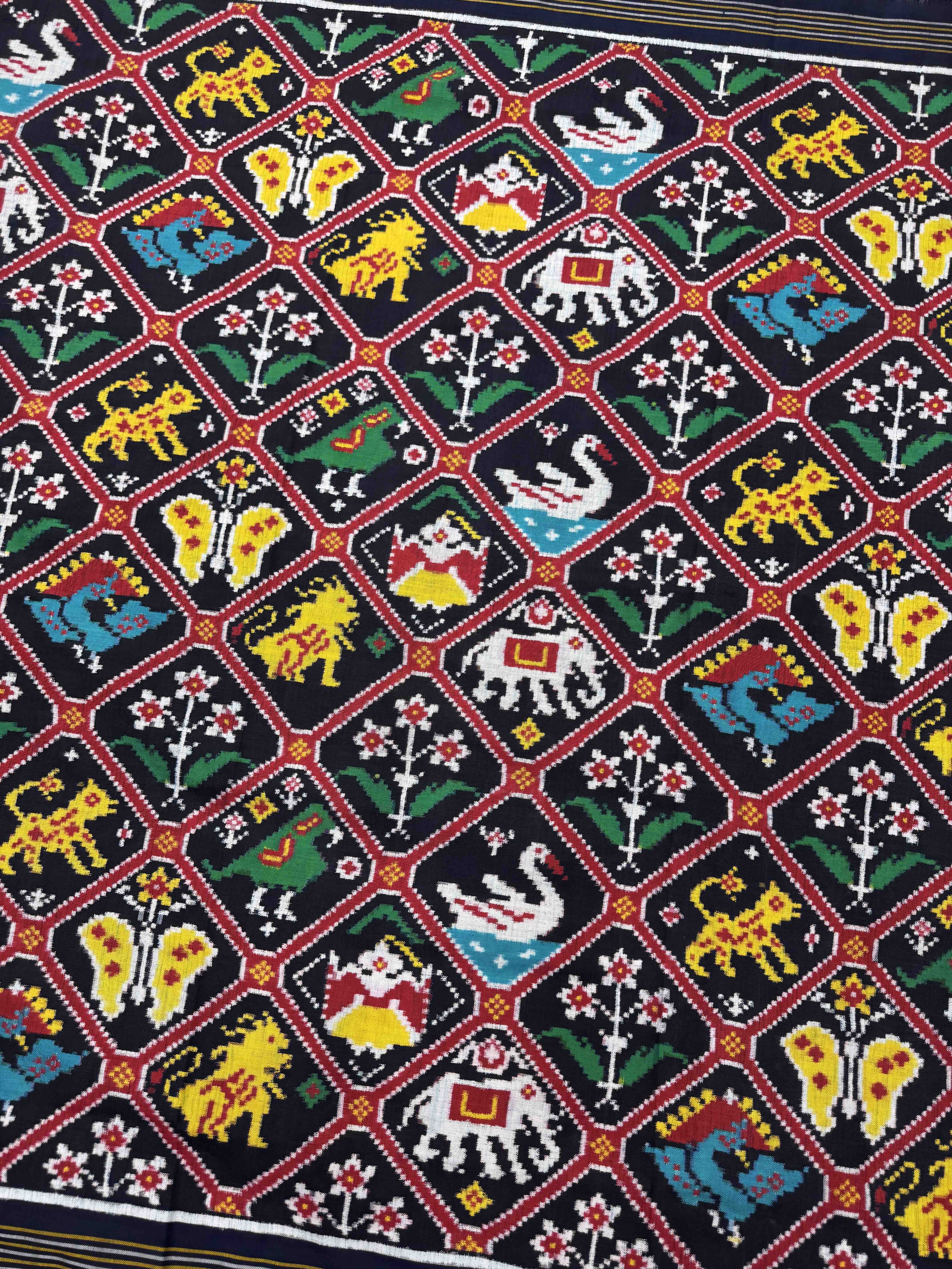 Dark Navy Blue Narikunj Double Ikat Patan Patola Saree