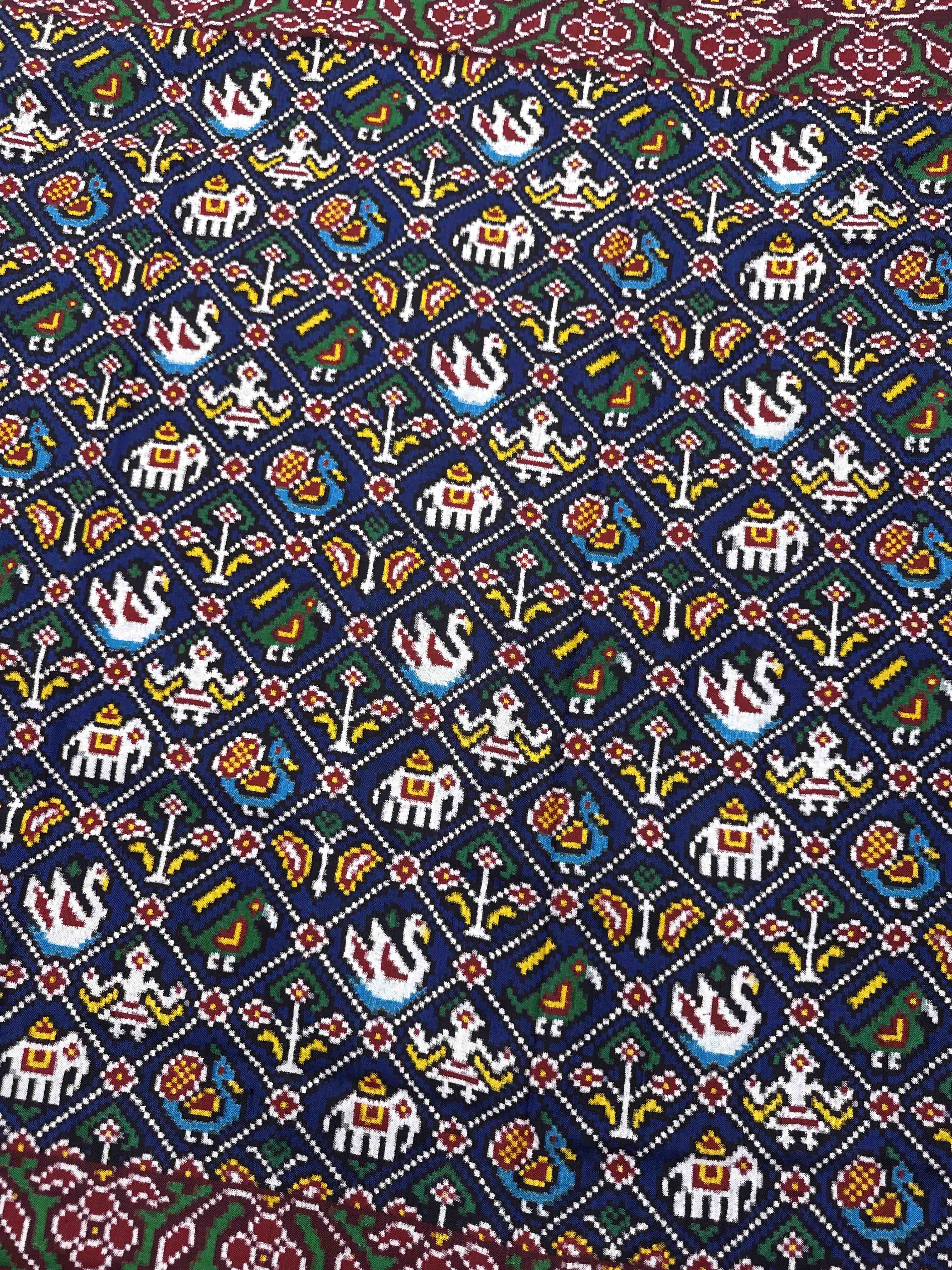 Red & Blue Small Narikunj Double Ikat Patan Patola Saree