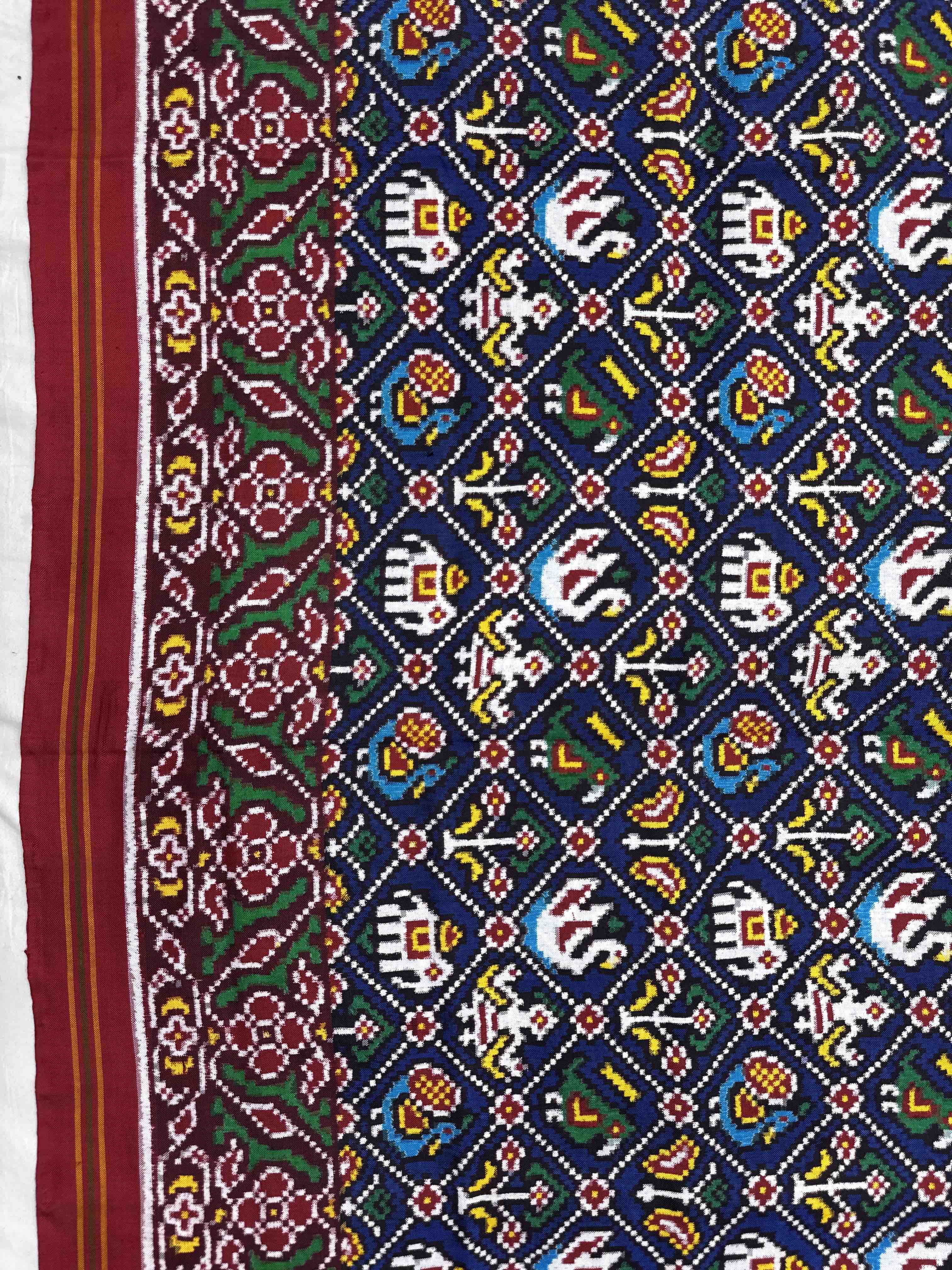 Red & Blue Small Narikunj Double Ikat Patan Patola Saree