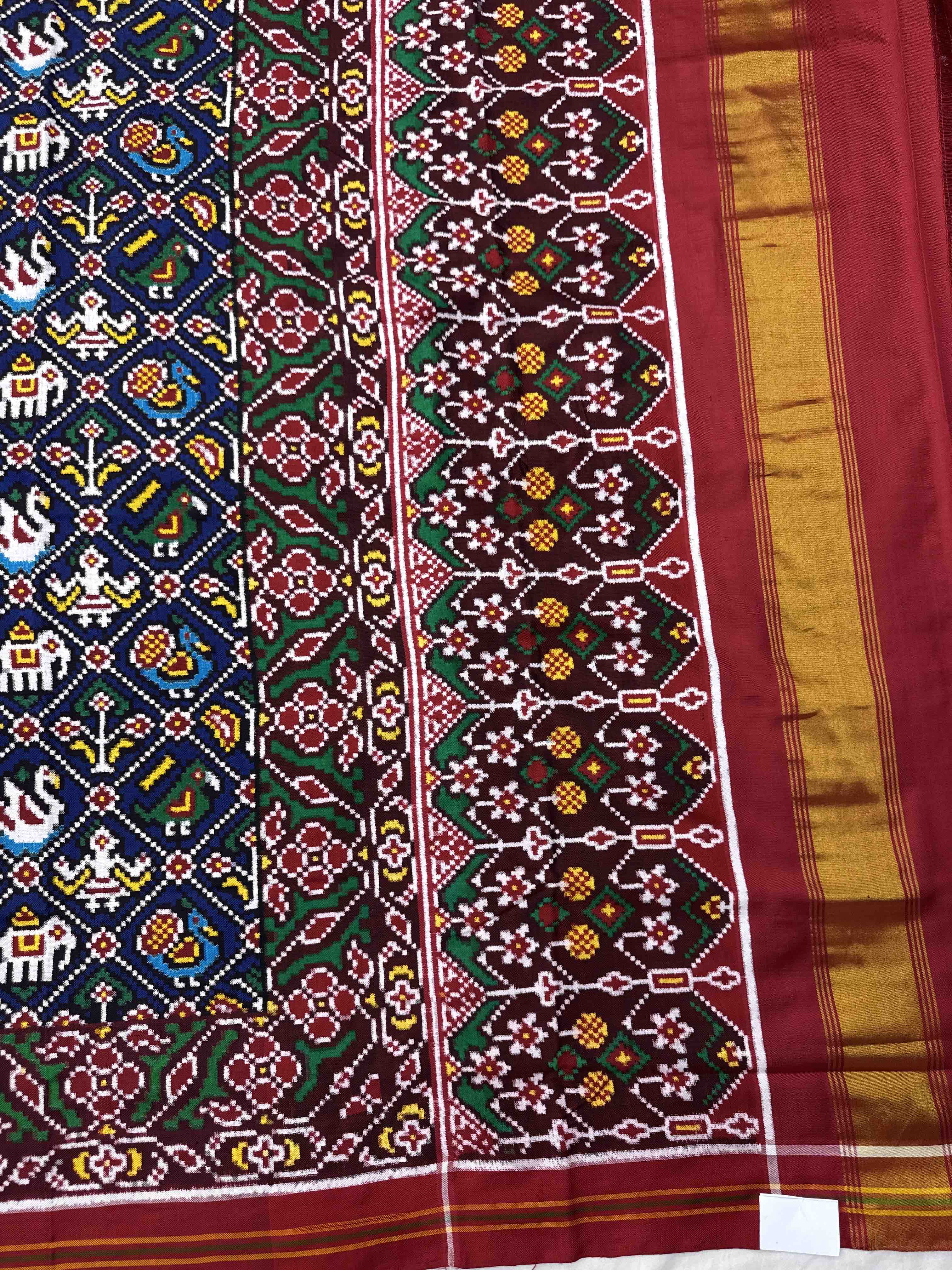 Red & Blue Small Narikunj Double Ikat Patan Patola Saree