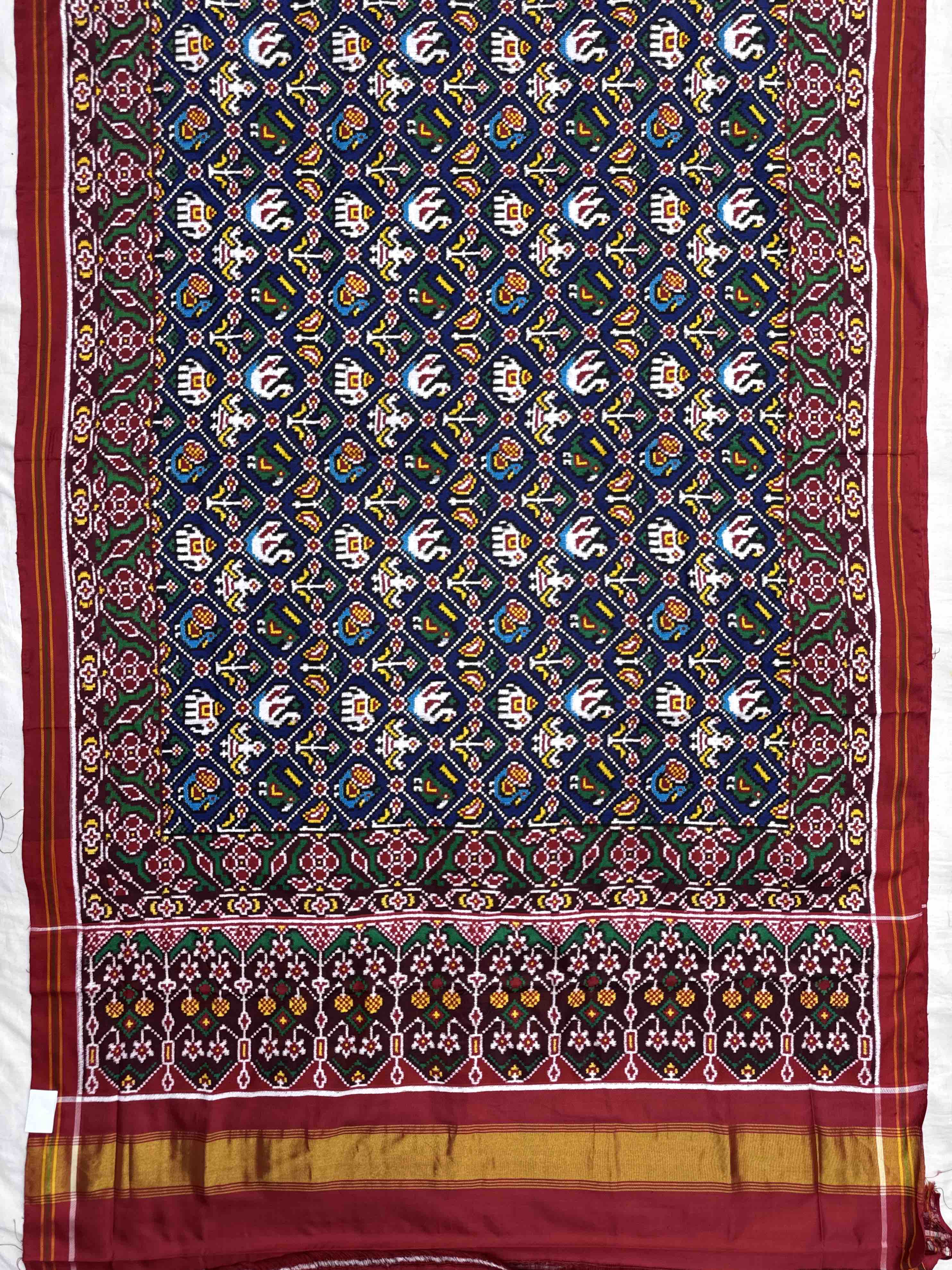 Red & Blue Small Narikunj Double Ikat Patan Patola Saree
