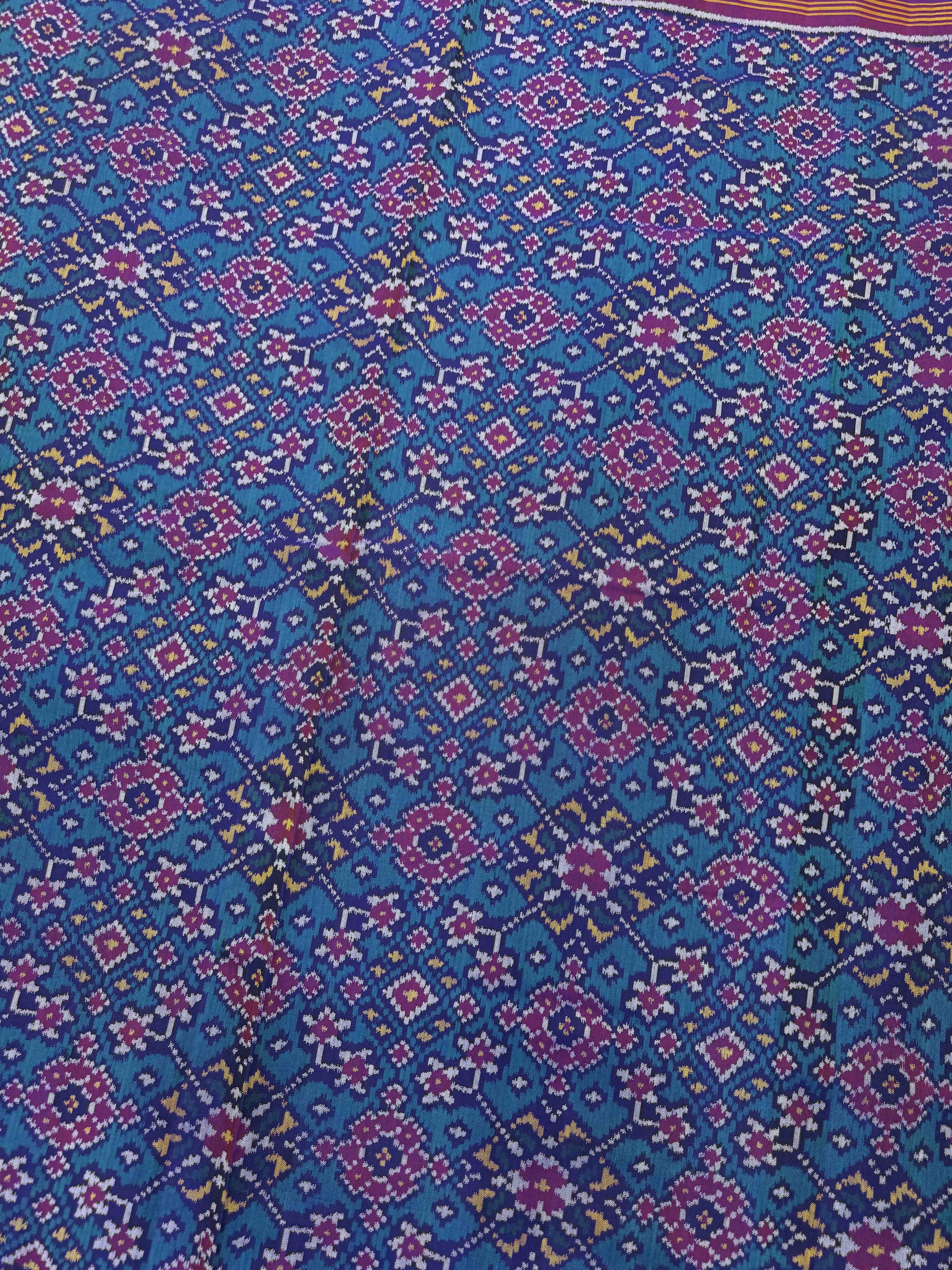 Purple & Turquoise Navratan Single Ikat Patan Patola Saree