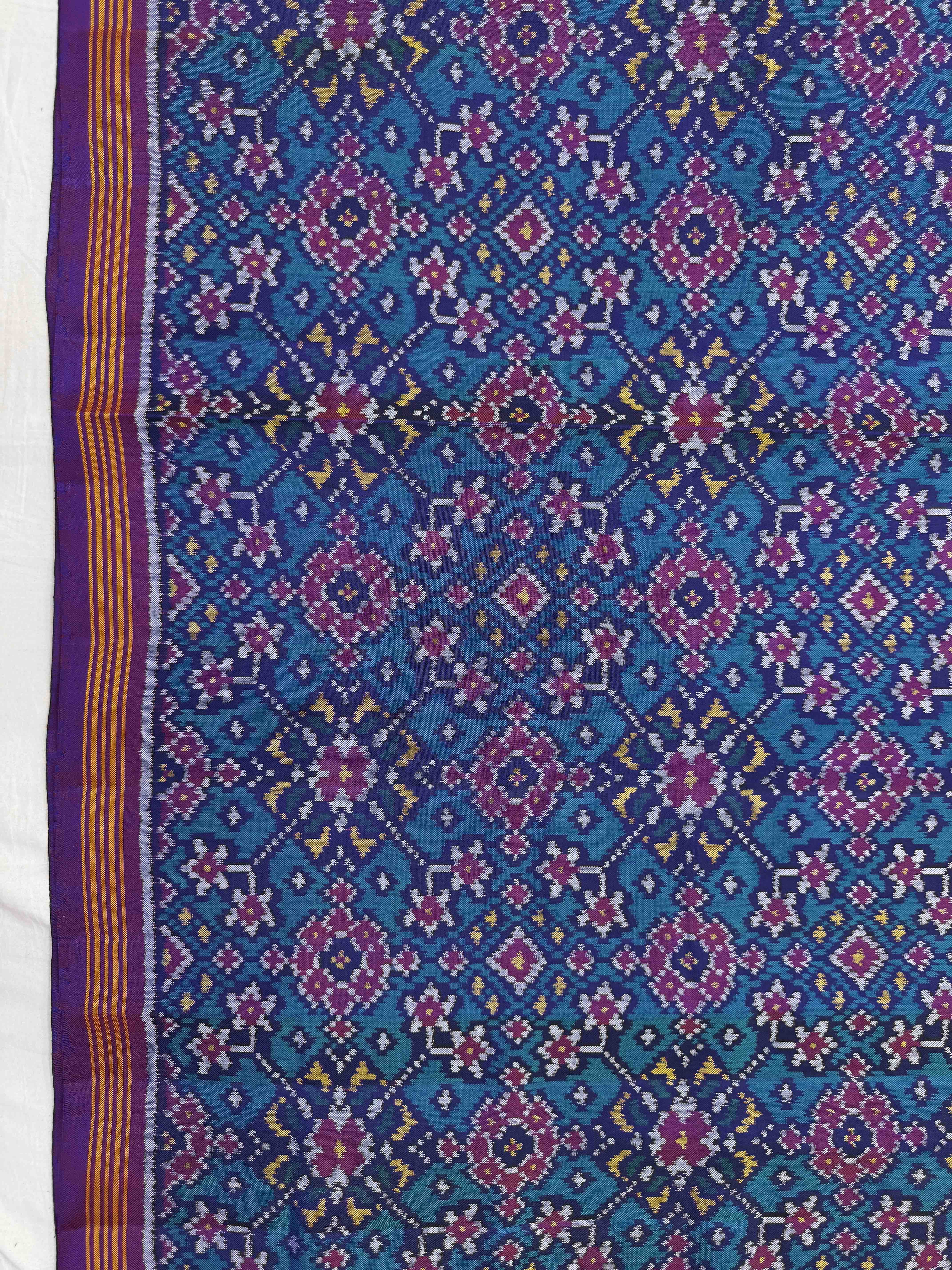 Purple & Turquoise Navratan Single Ikat Patan Patola Saree