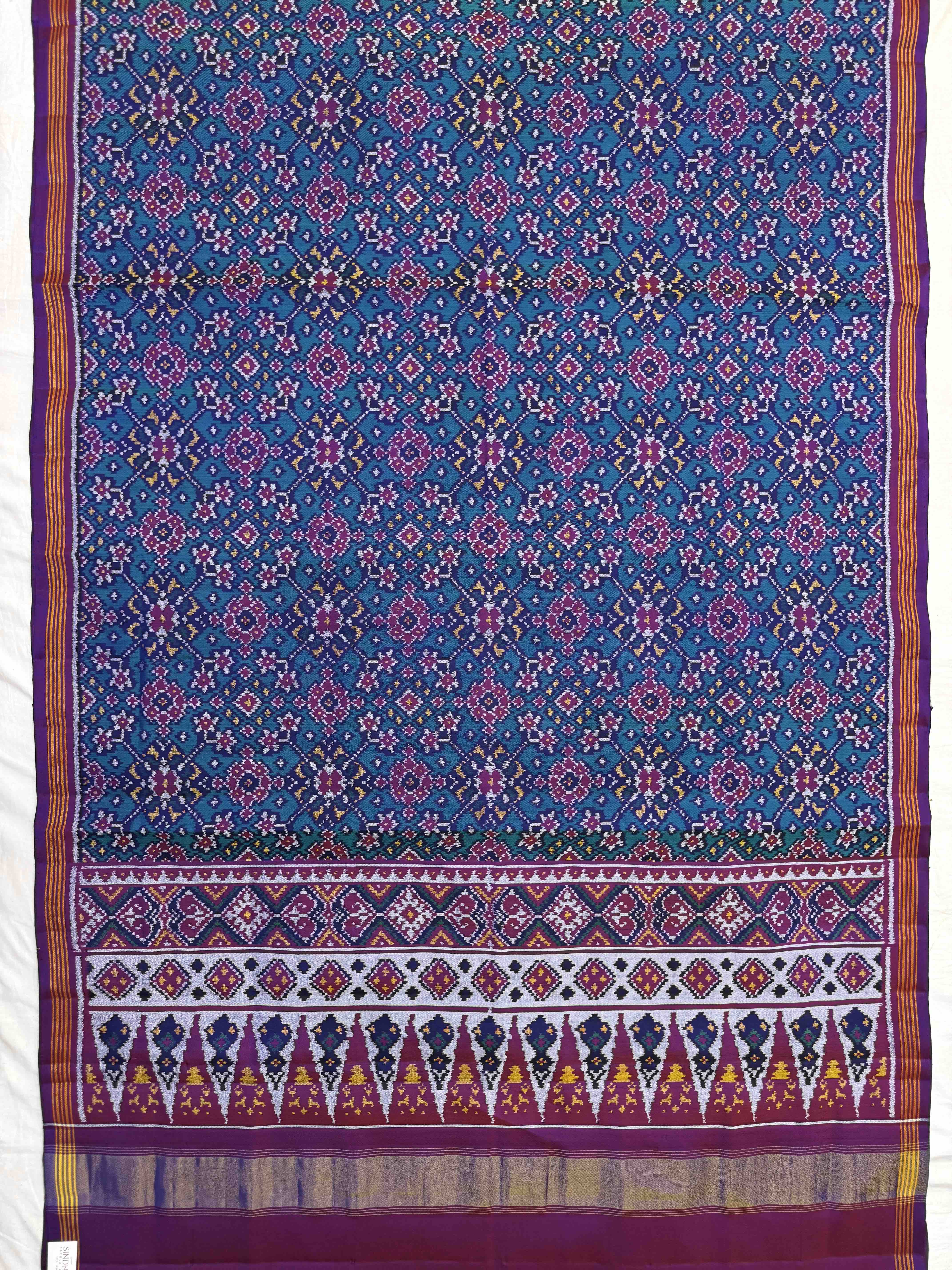 Purple & Turquoise Navratan Single Ikat Patan Patola Saree
