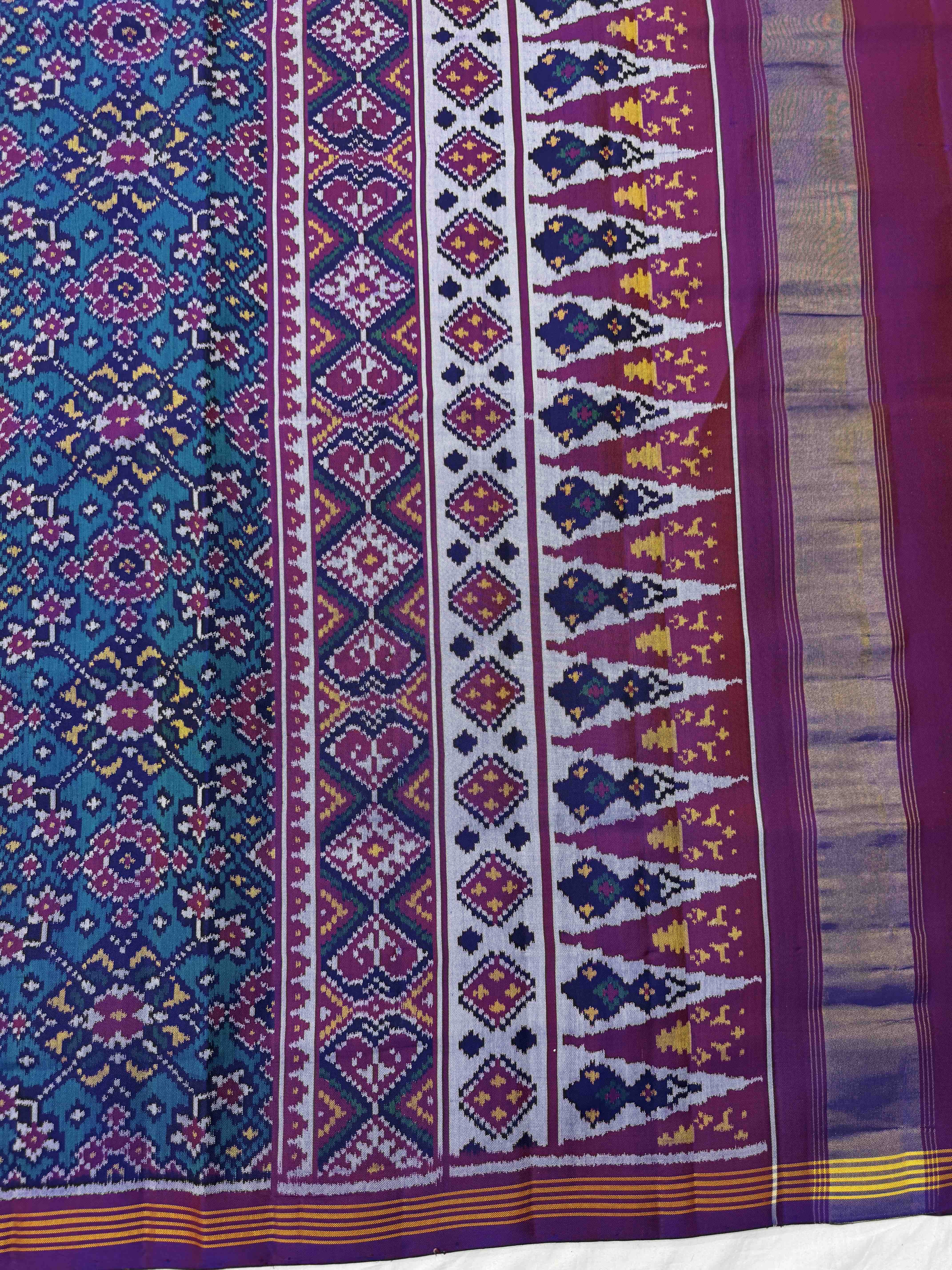 Purple & Turquoise Navratan Single Ikat Patan Patola Saree