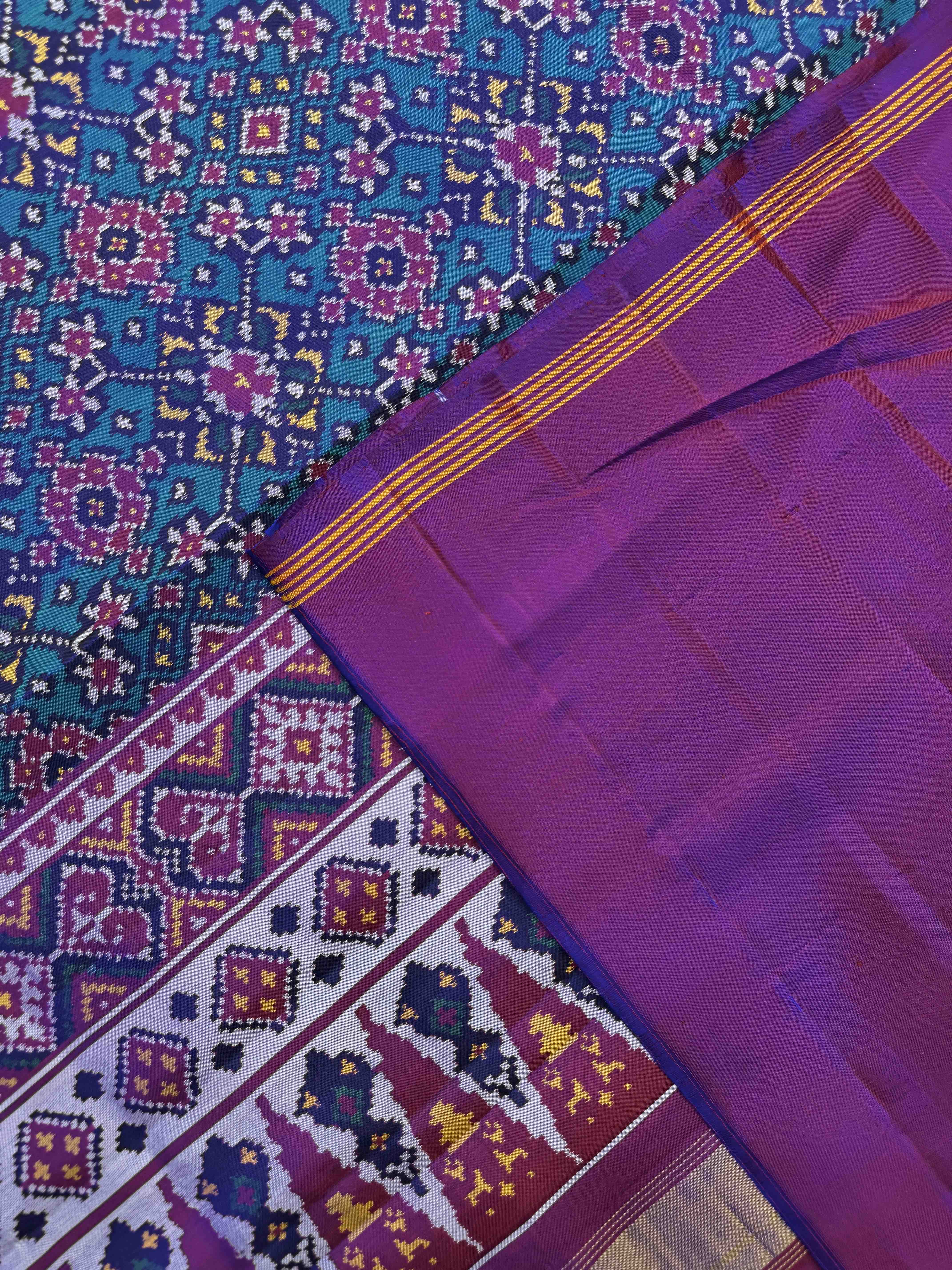 Purple & Turquoise Navratan Single Ikat Patan Patola Saree